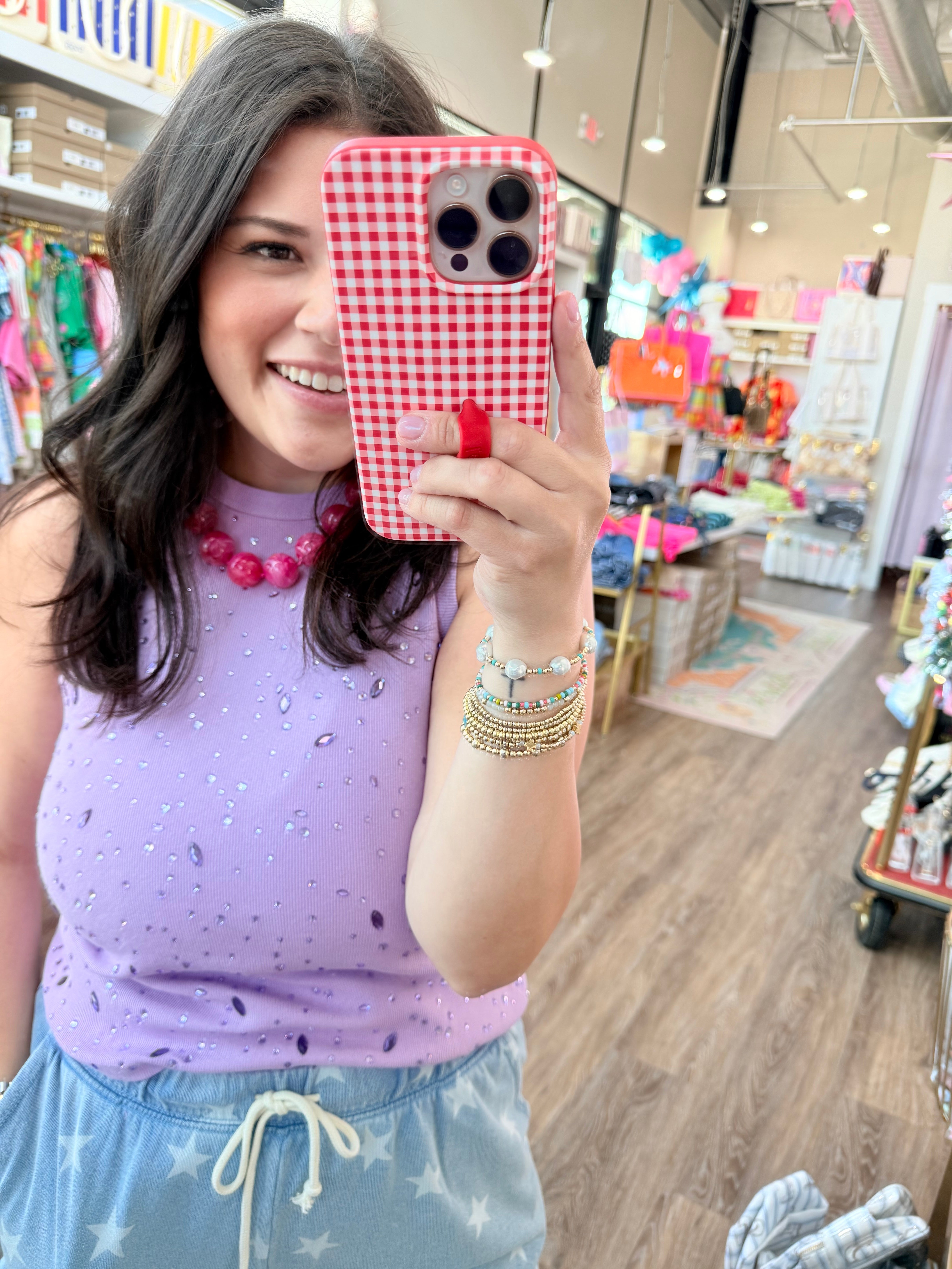 Lavender Tonal Rhinestone Tank- QOS