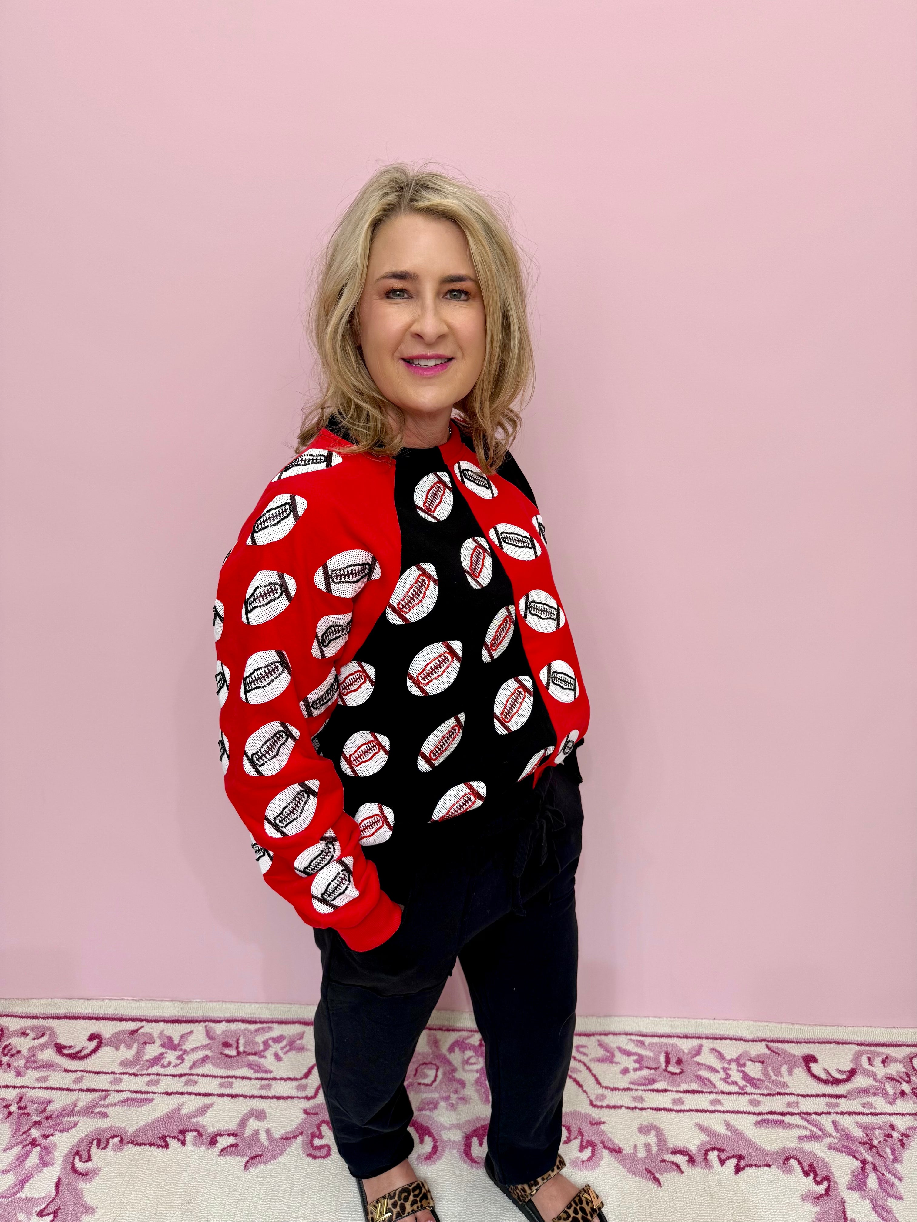 Red & Black Colorblock Football Sweatshirt- Queen of Sparkles