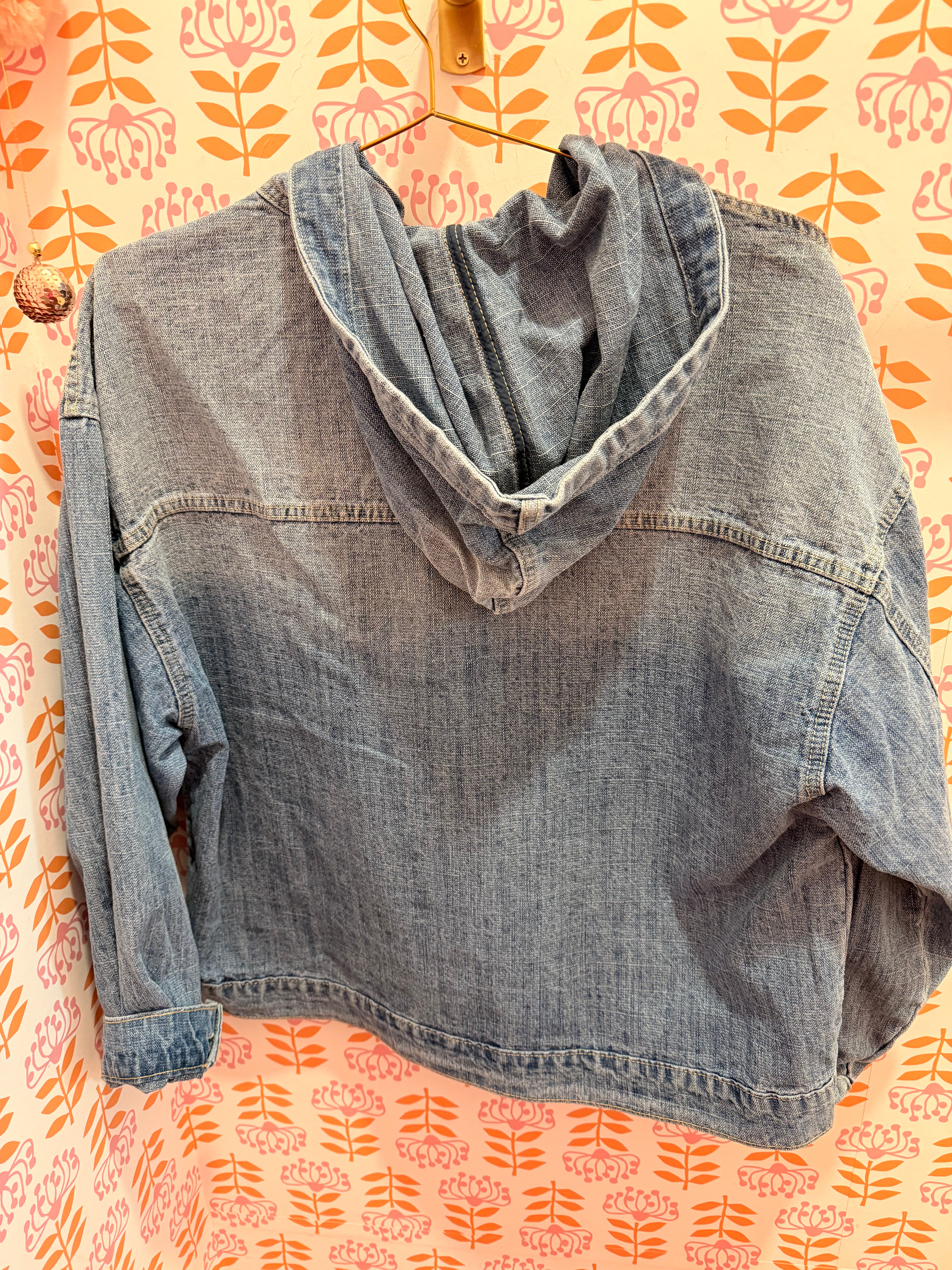 Hooded Quarter zip Denim Jacket