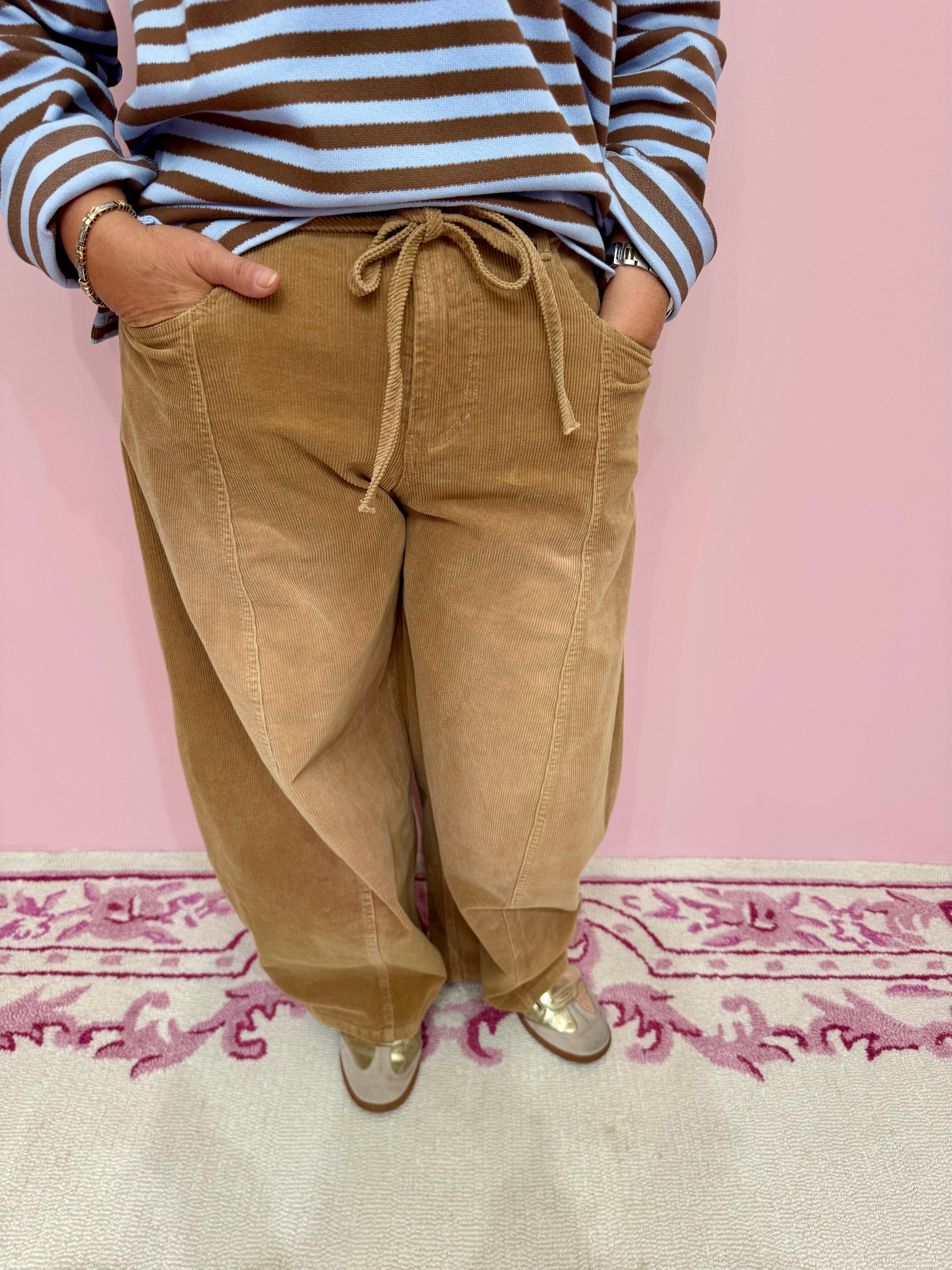 Waist Tie Detail Washed Corduroy Pants