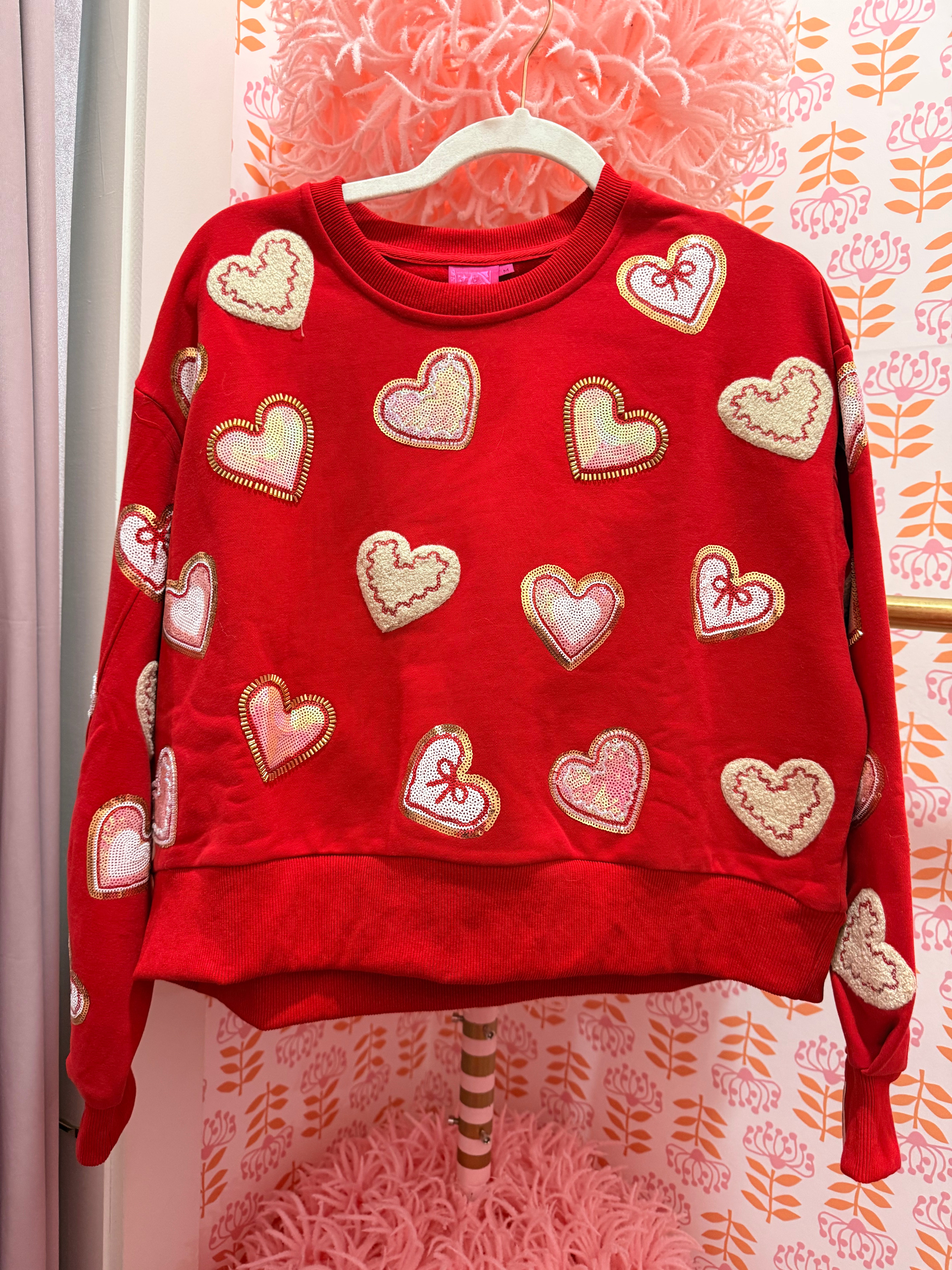 Red Heart Cookies Cropped Sweatshirt-Queen of Sparkles
