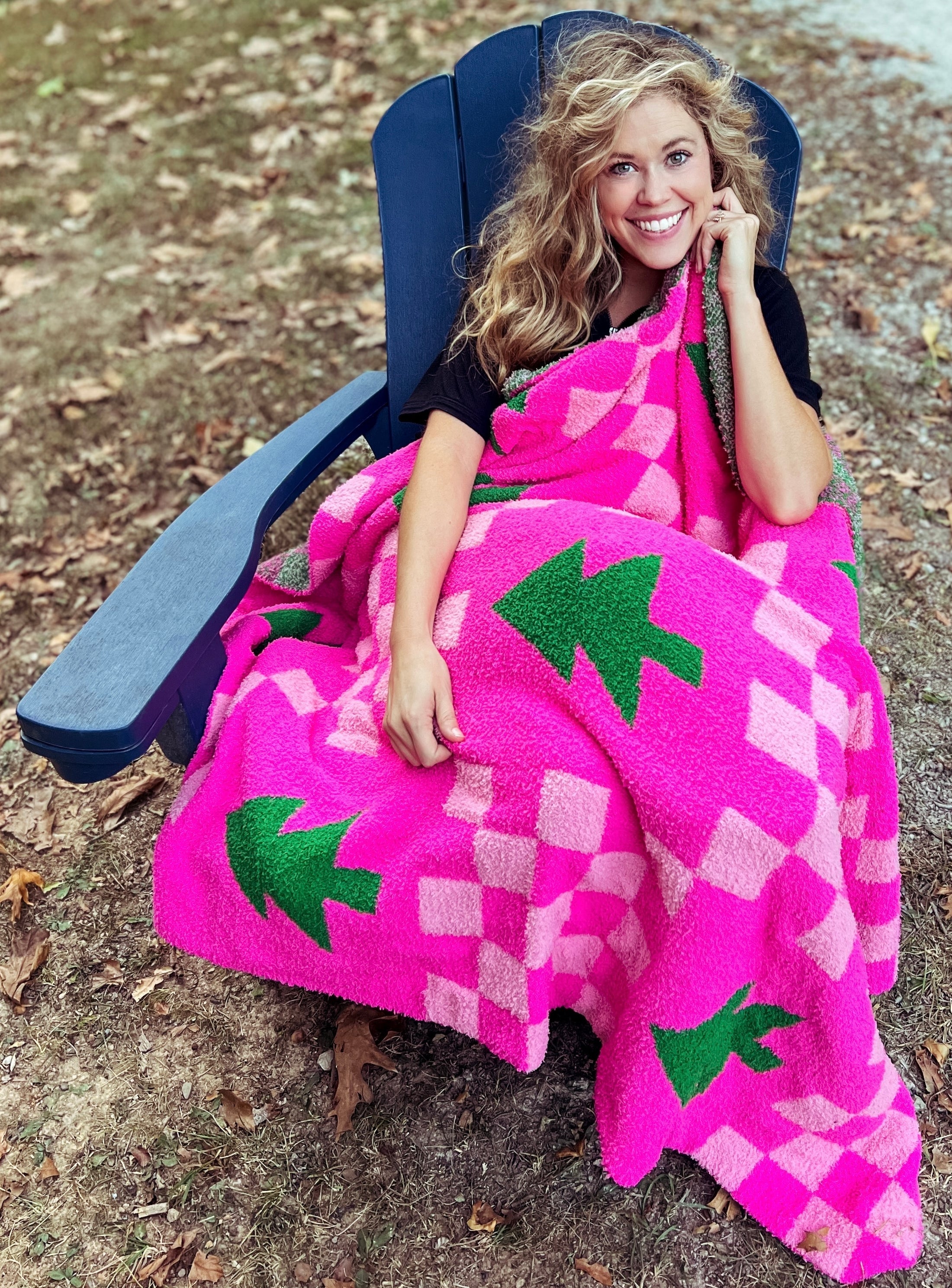 Pink Checkered Tree Blanket