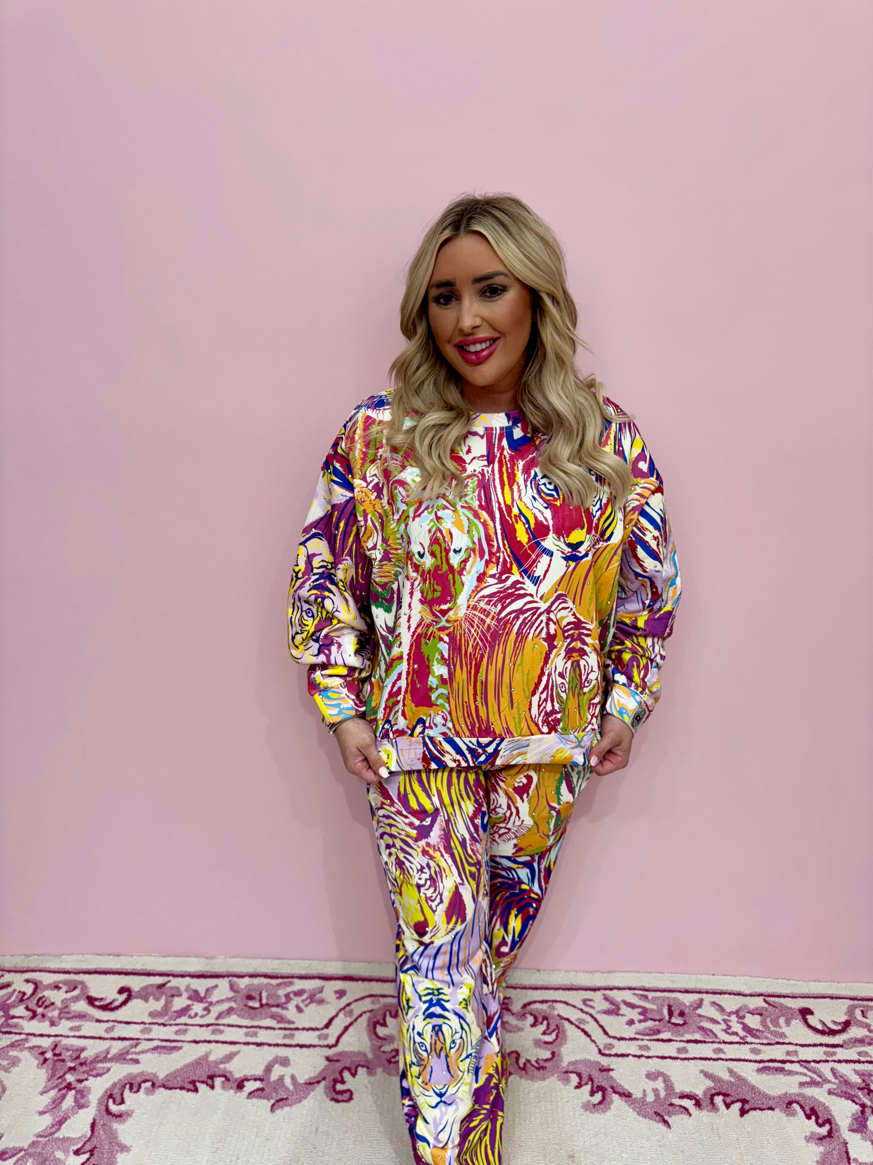 Rainbow Multi Abstract Tiger Sweatpant - Queen of Sparkle