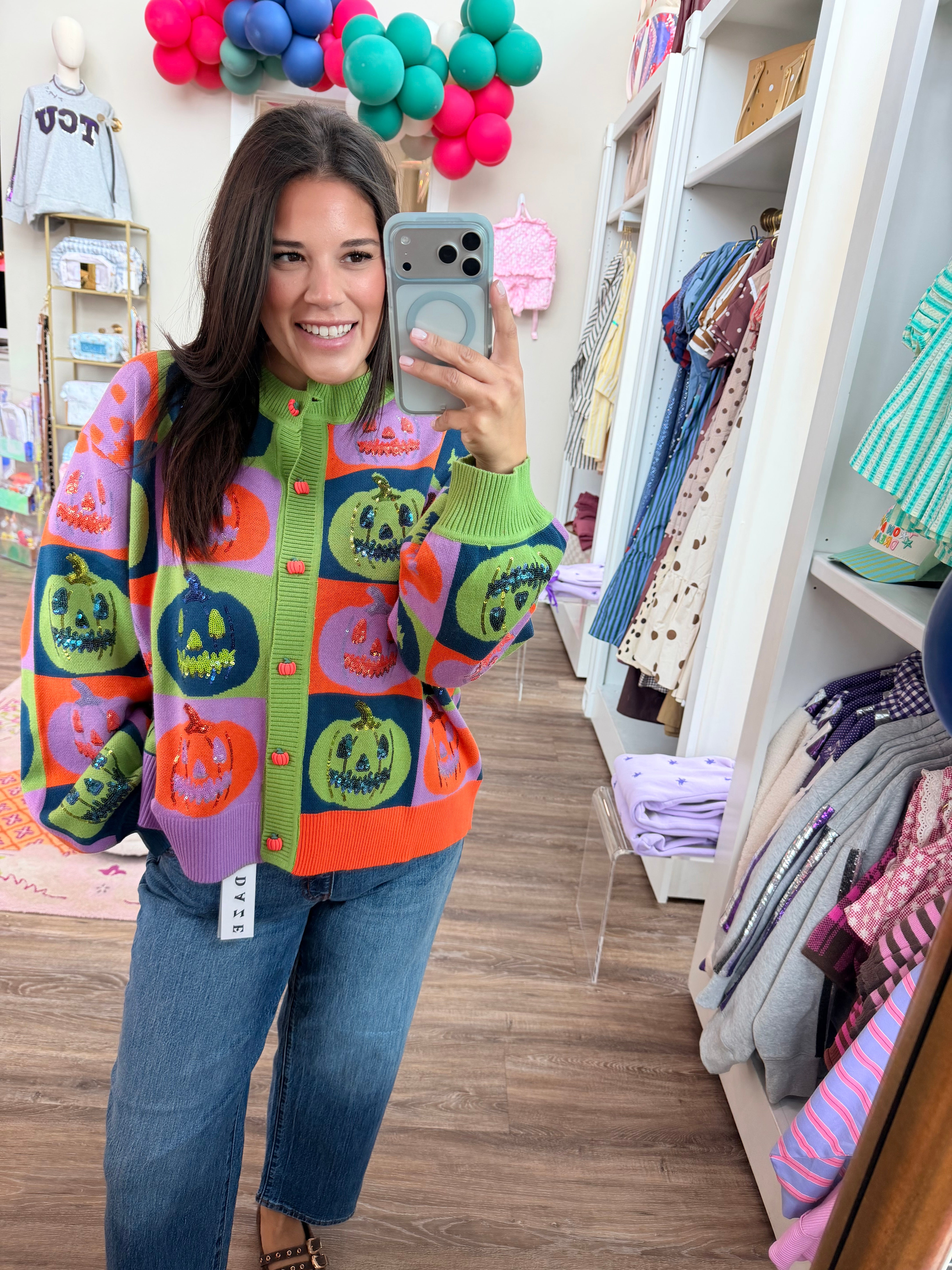 Multi Checkered Pumpkin Button Up Cardigan- Queen of Sparkles
