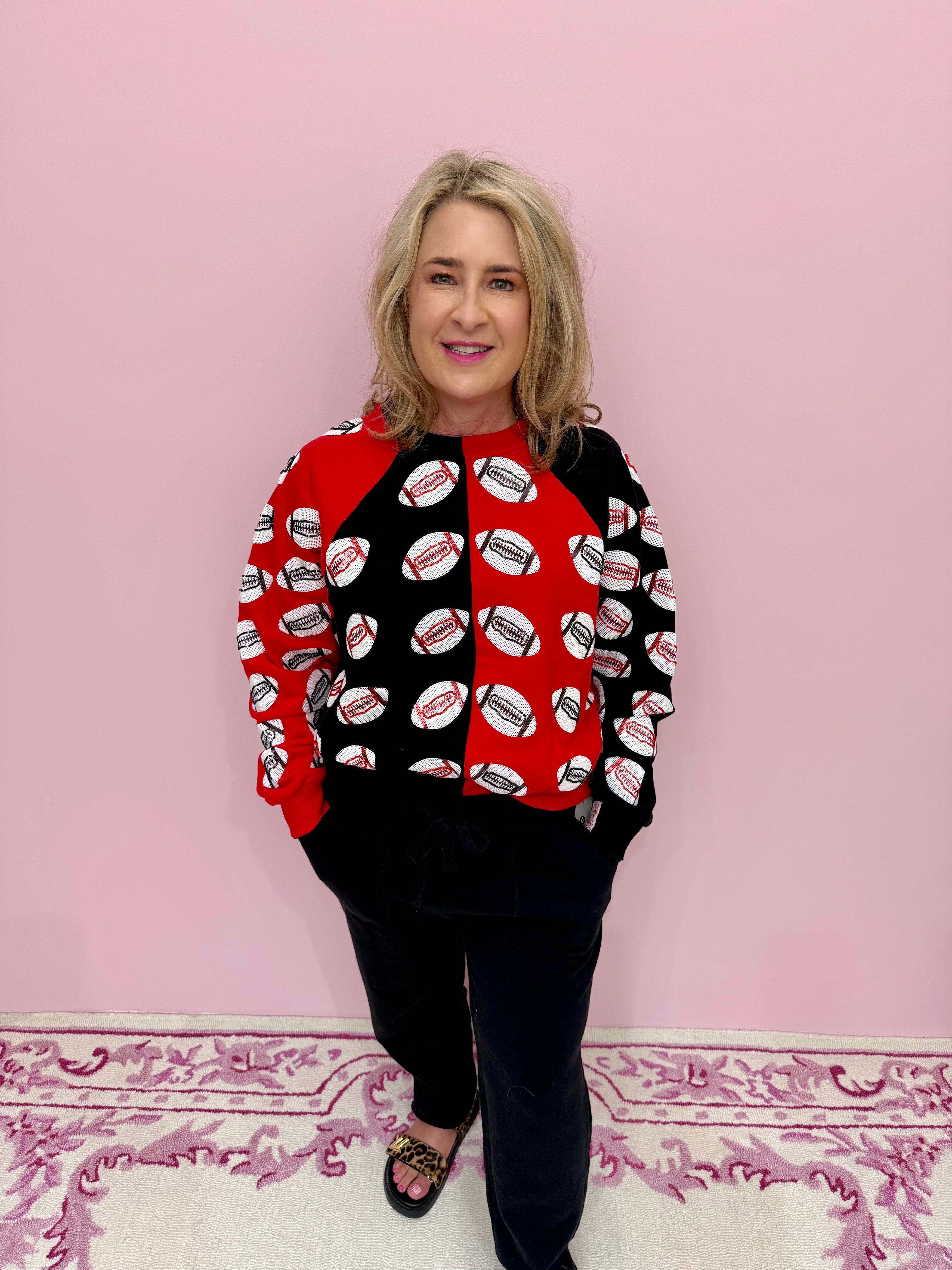 Red & Black Colorblock Football Sweatshirt- Queen of Sparkles