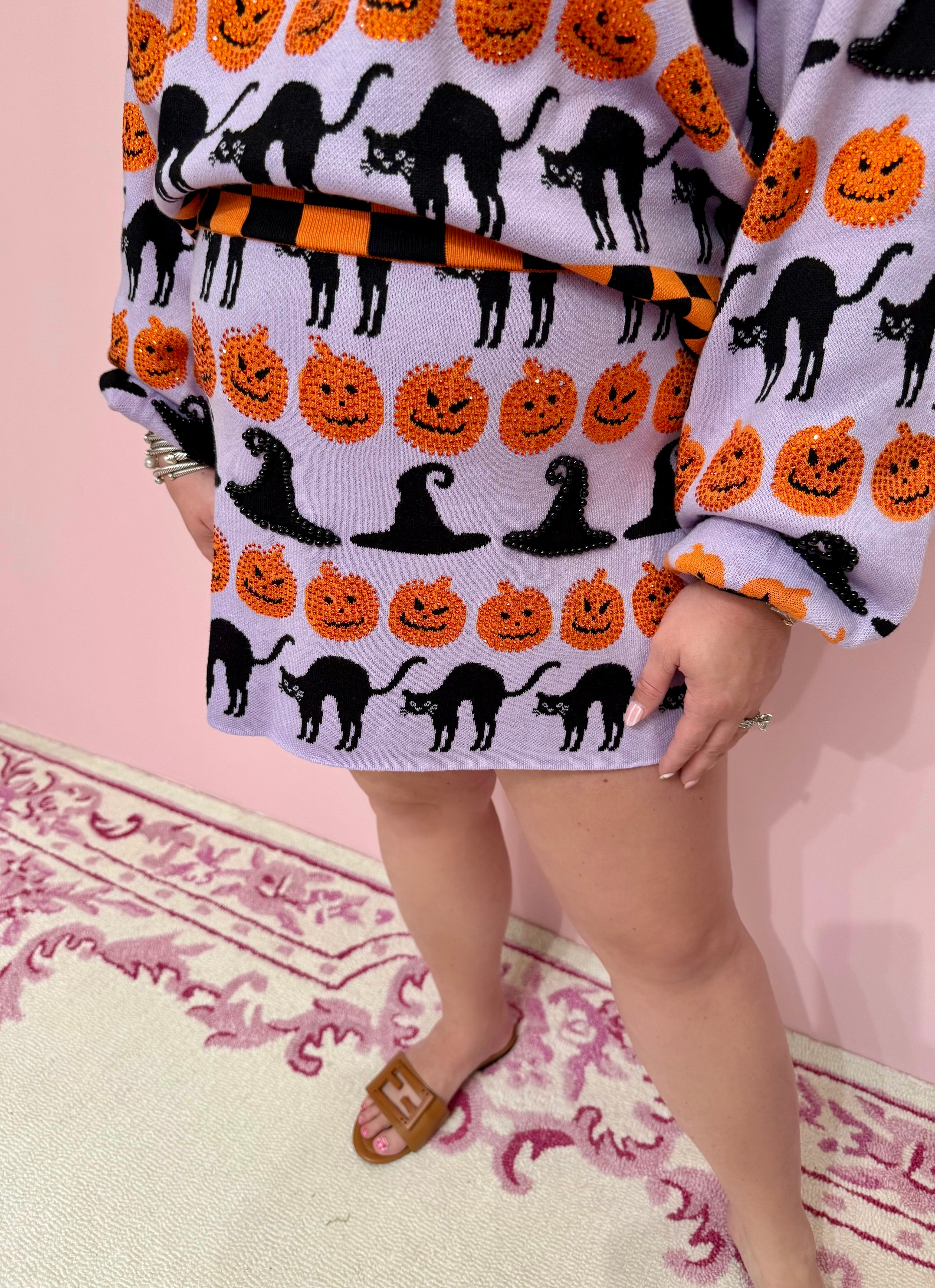 Lavender, Black & Orange Halloween Icon Skirt - Queen Of Sparkles
