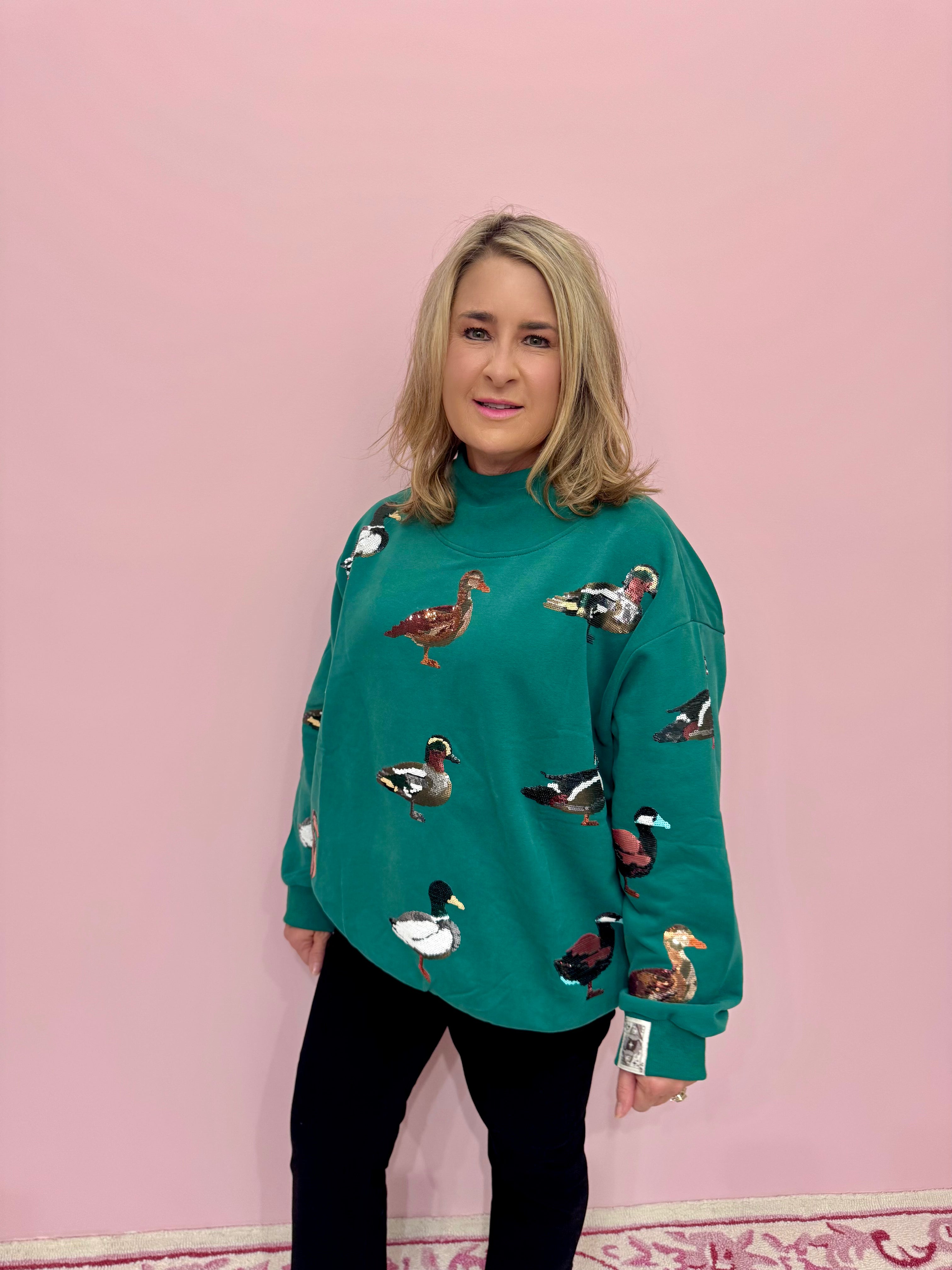 Green Duck Mock Neck Sweatshirt- QOS