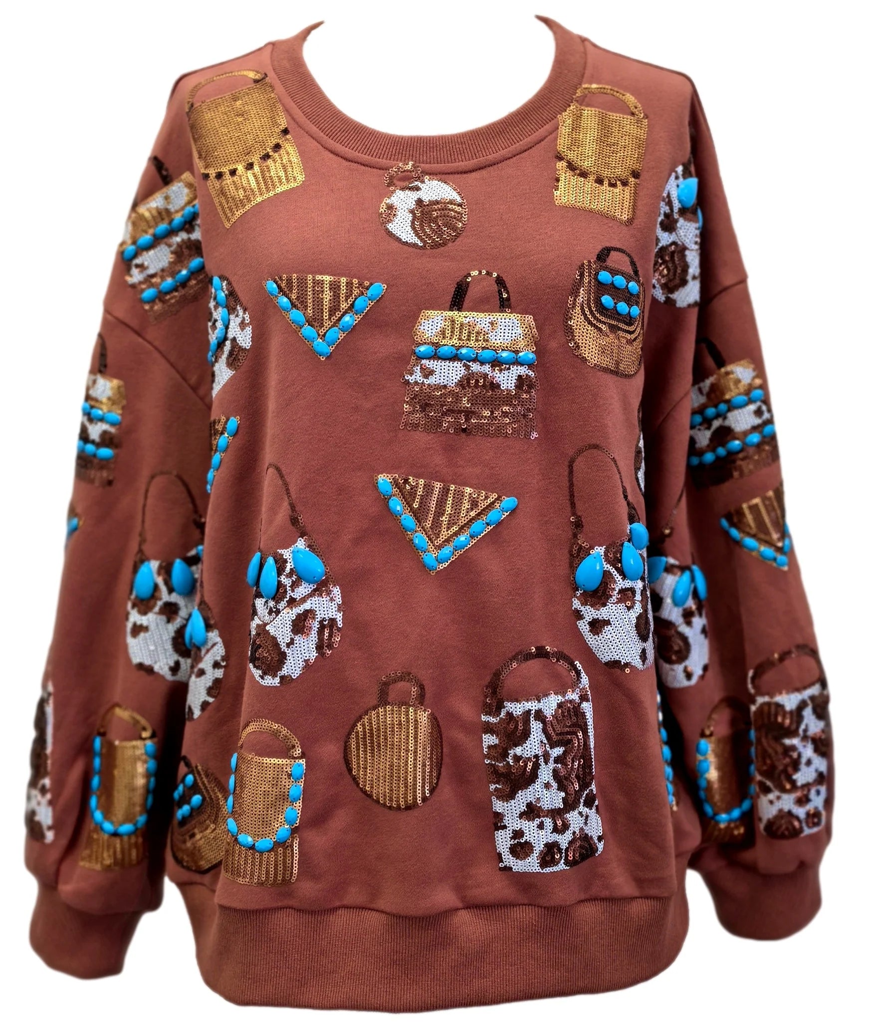 Brown & Fringe Turquoise Purse Sweatshirt