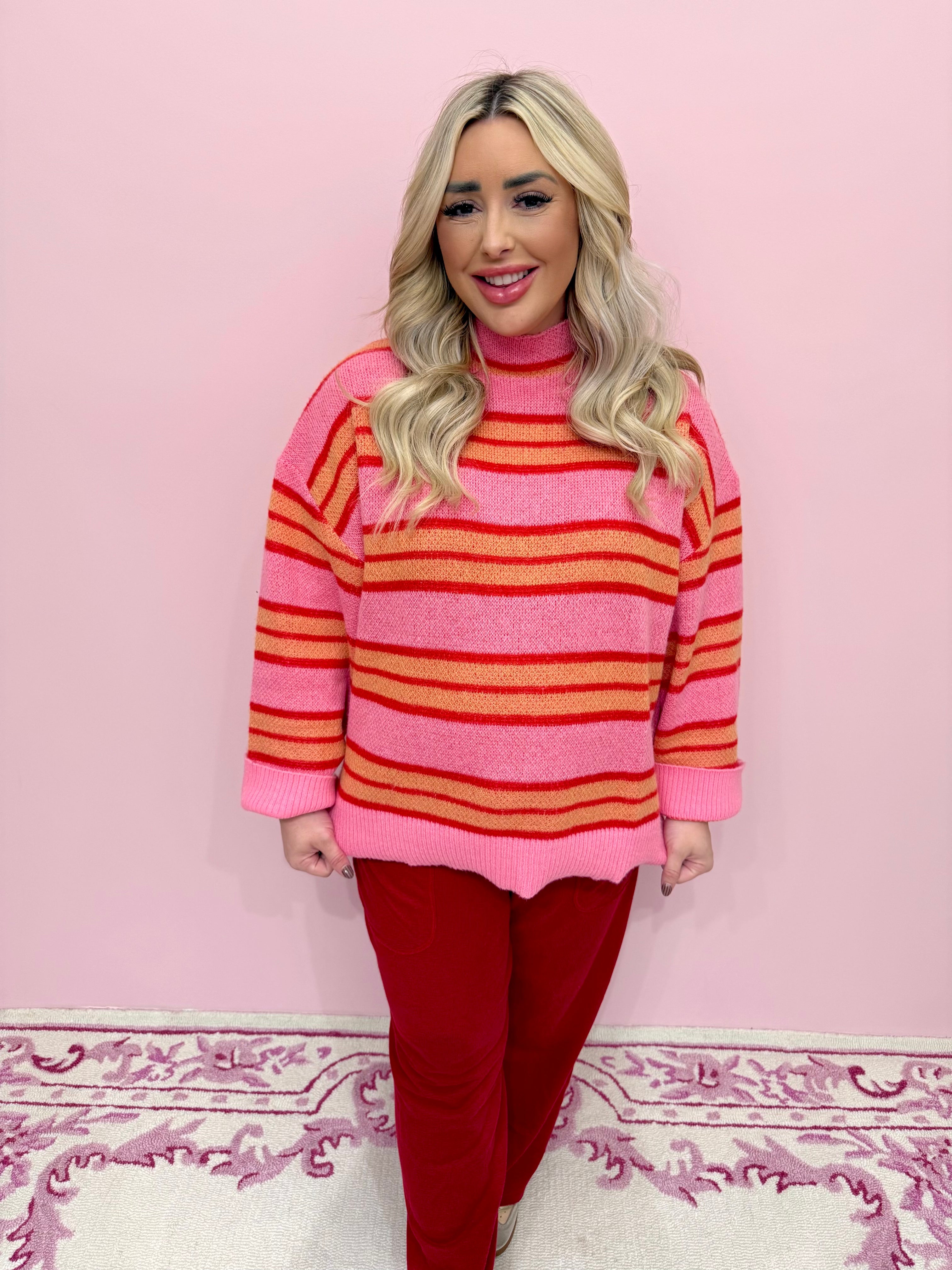 Quinnie Turtleneck Sweater Pink & Orange