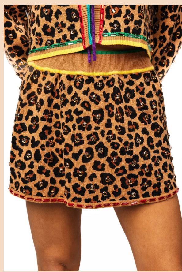 Leopard Rhinestone Knit Skirt- QOS