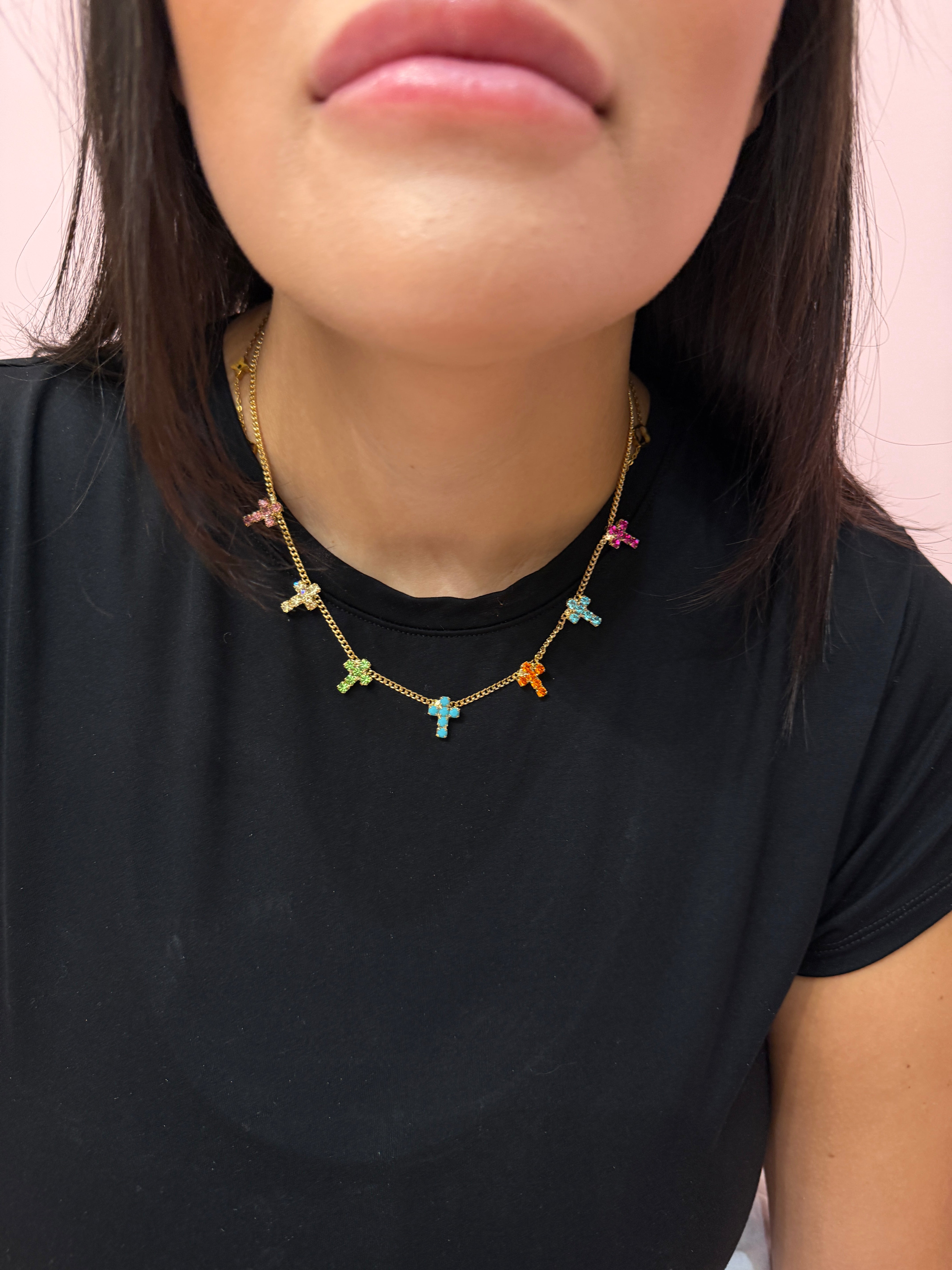 Muti Cross Necklace in Watermelon-Tova