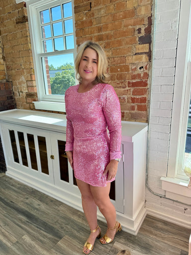 show me your mumu pink sequin dress All Night Skort, in Pink Disco Sequin