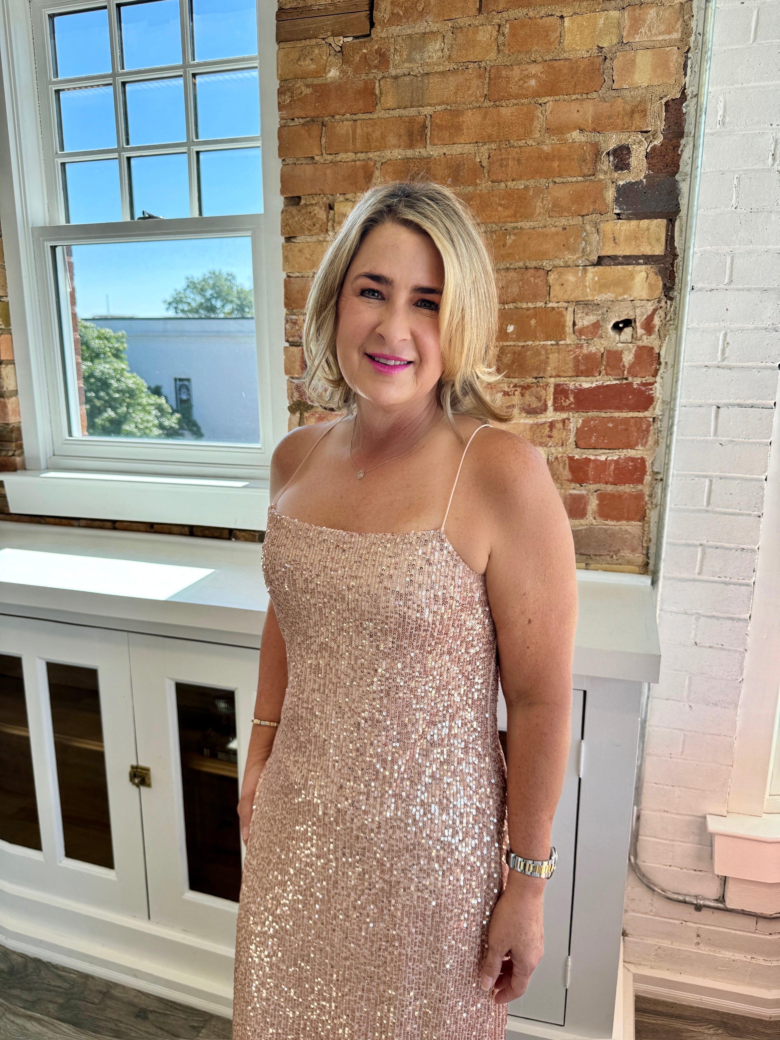 Paulina Sequin Dress Rose Gold