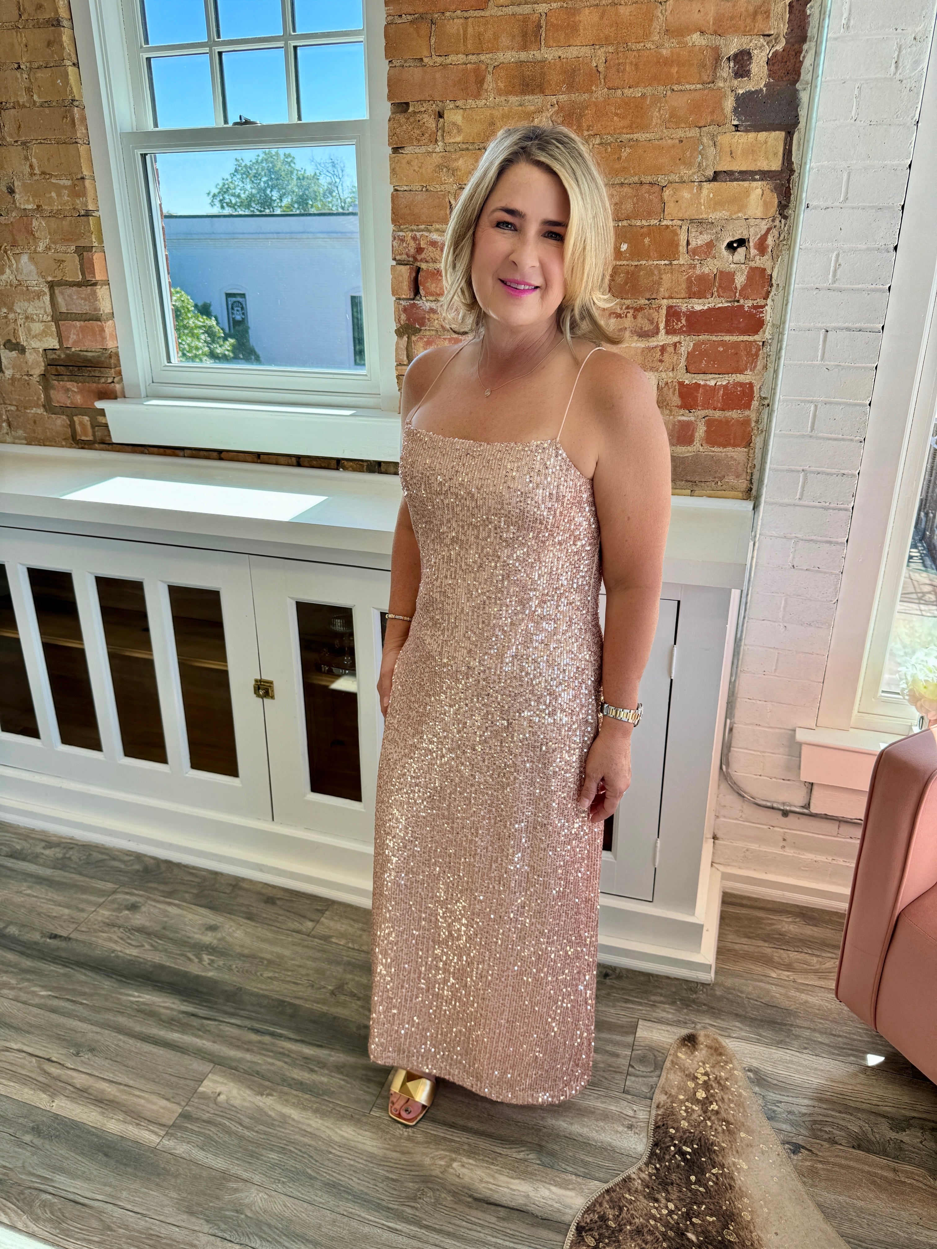 Paulina Sequin Dress Rose Gold