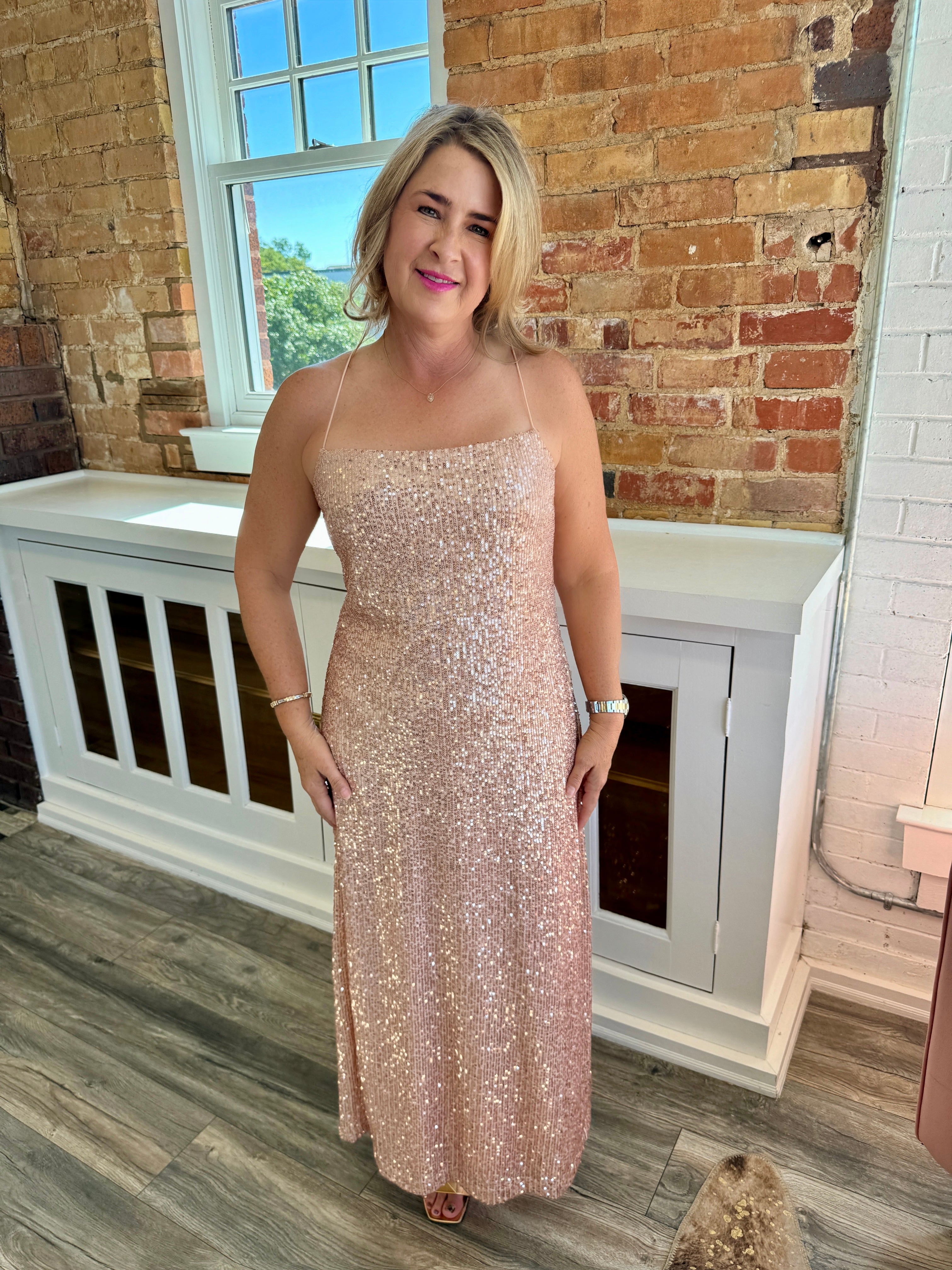 Paulina Sequin Dress Rose Gold