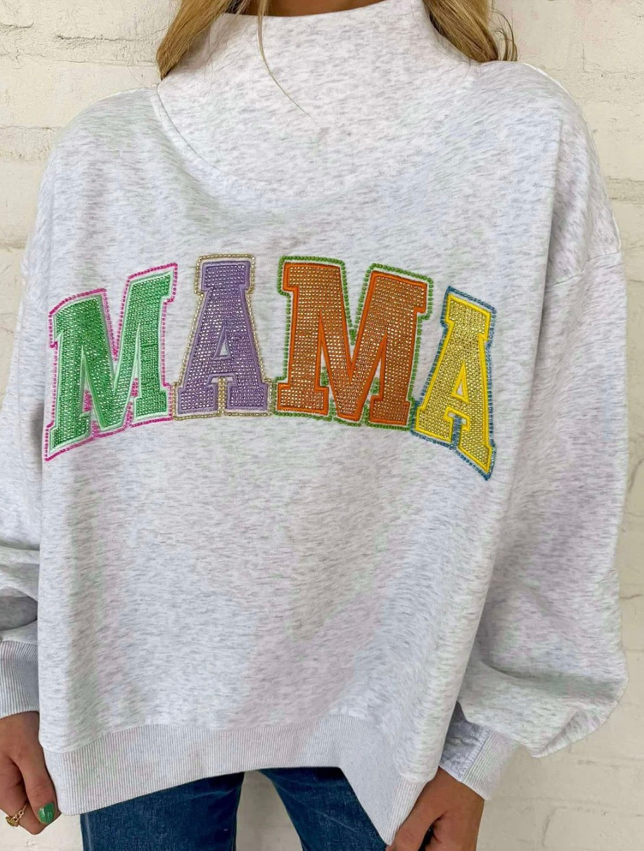 Grey Multi “Mama” Mock Neck Sweatshirt