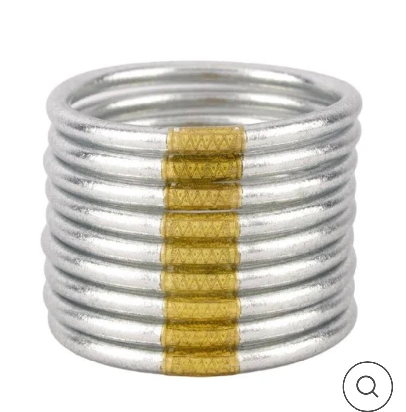Silver All Weather Bangles Set Of Nine- BuDha Girl