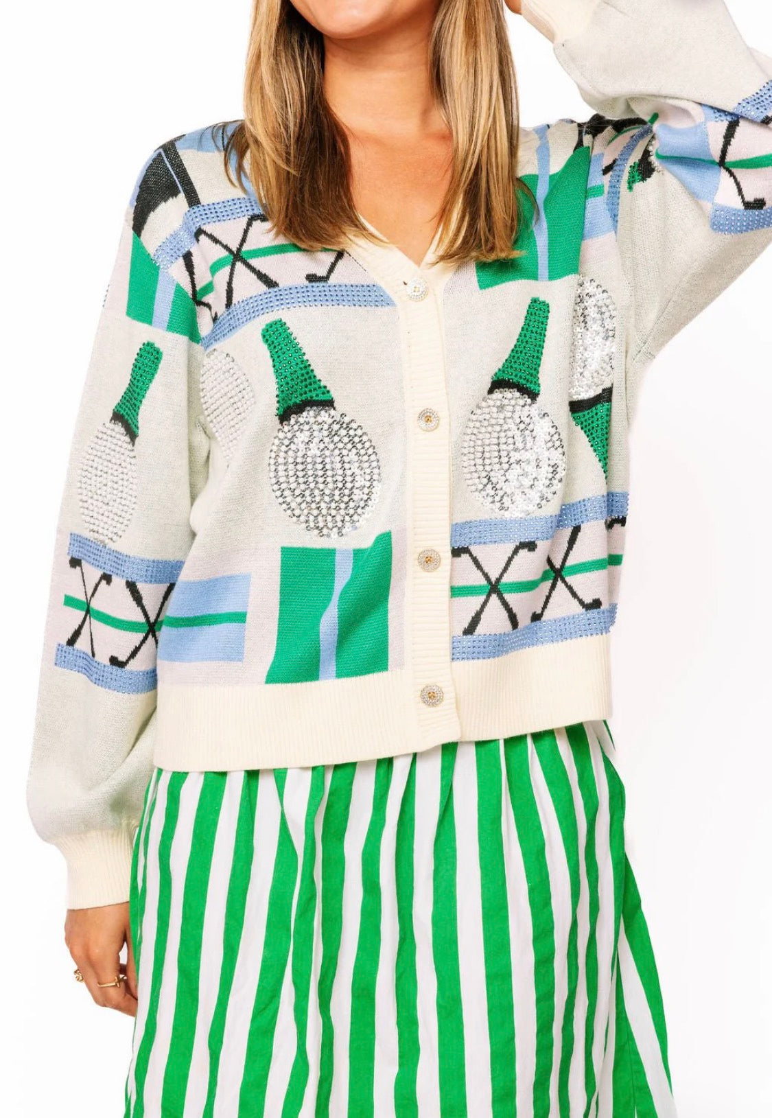 Multi Golf Ball on Tee Icon Button Up Cardigan - QOS