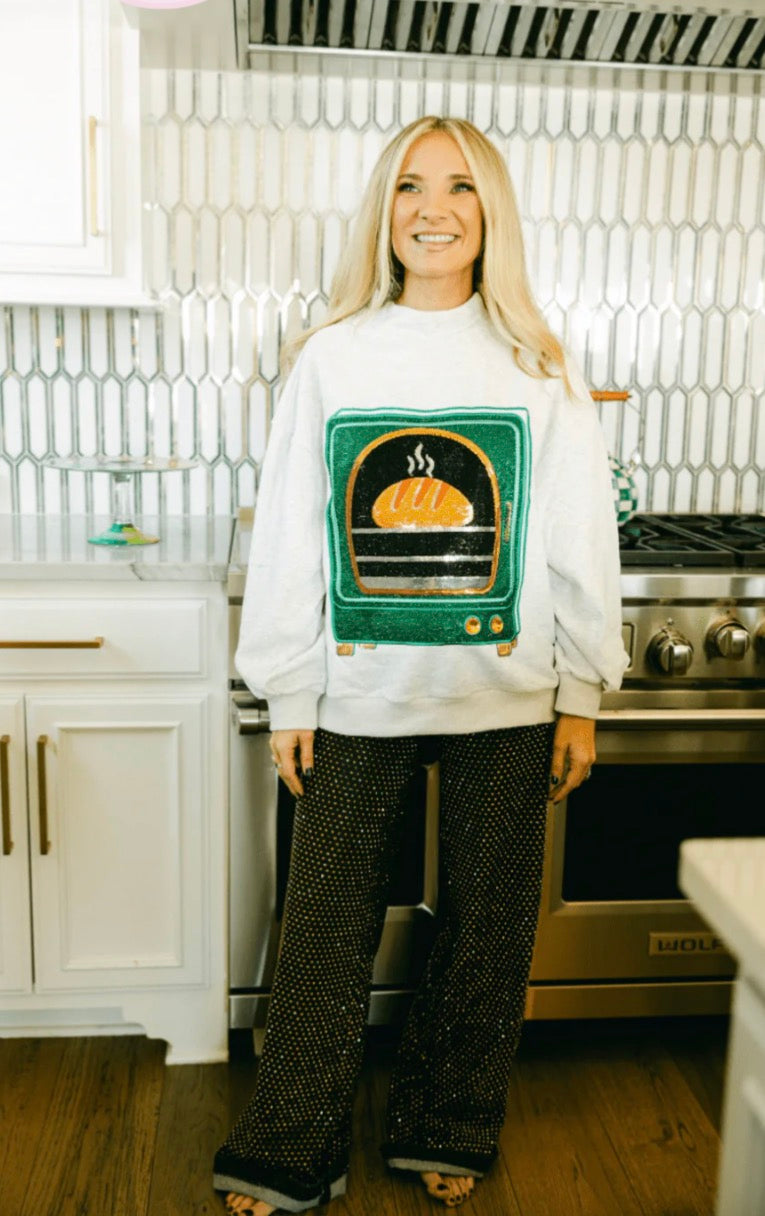 Grey Bun in the Oven Mock Neck Sweatshirt- QOS