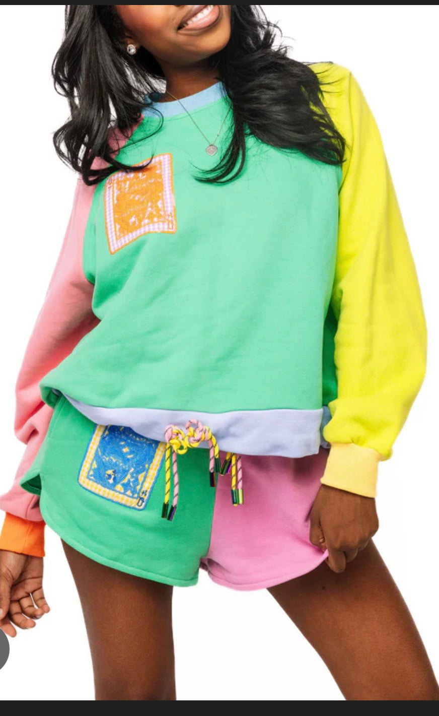 Colorblock QOS Card Logo Tie Sweatshirt - Queen Of Sparkles