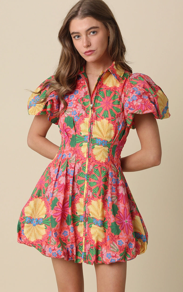 Gina Floral Puff Sleeve Mini Dress