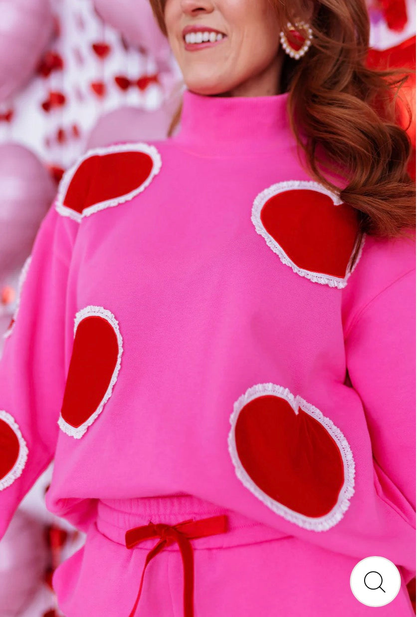 Doily Hearts Mock Neck Sweatshirt - Brianna Cannon