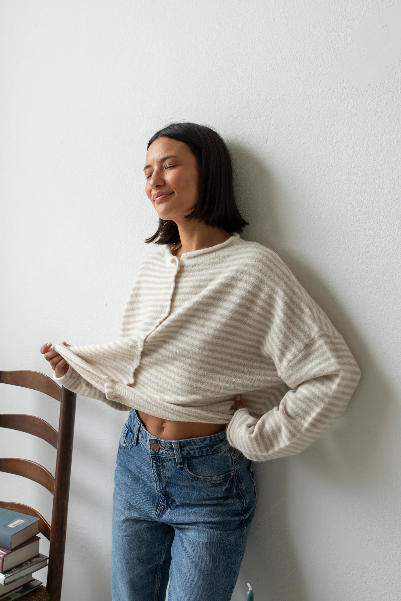 Alaiyah Striped Cardigan Cream/Mocha