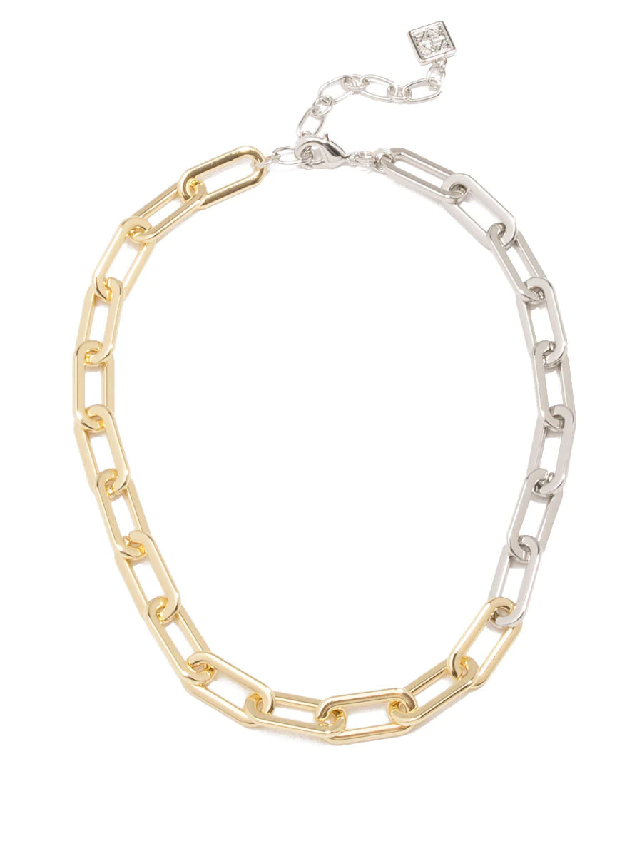 Cable Link Chain Collar Necklace Two Tone