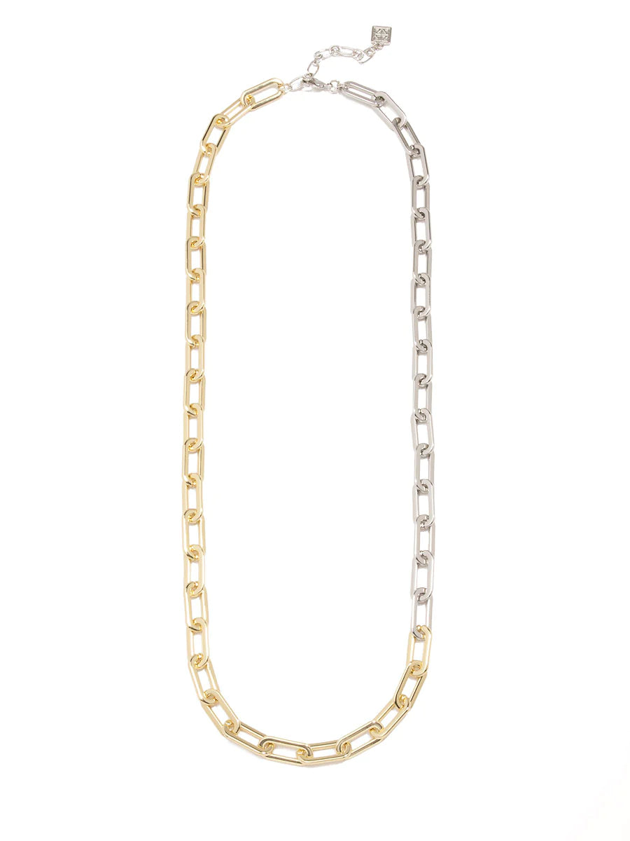 Cable Link Chain Long Necklace Two Tone