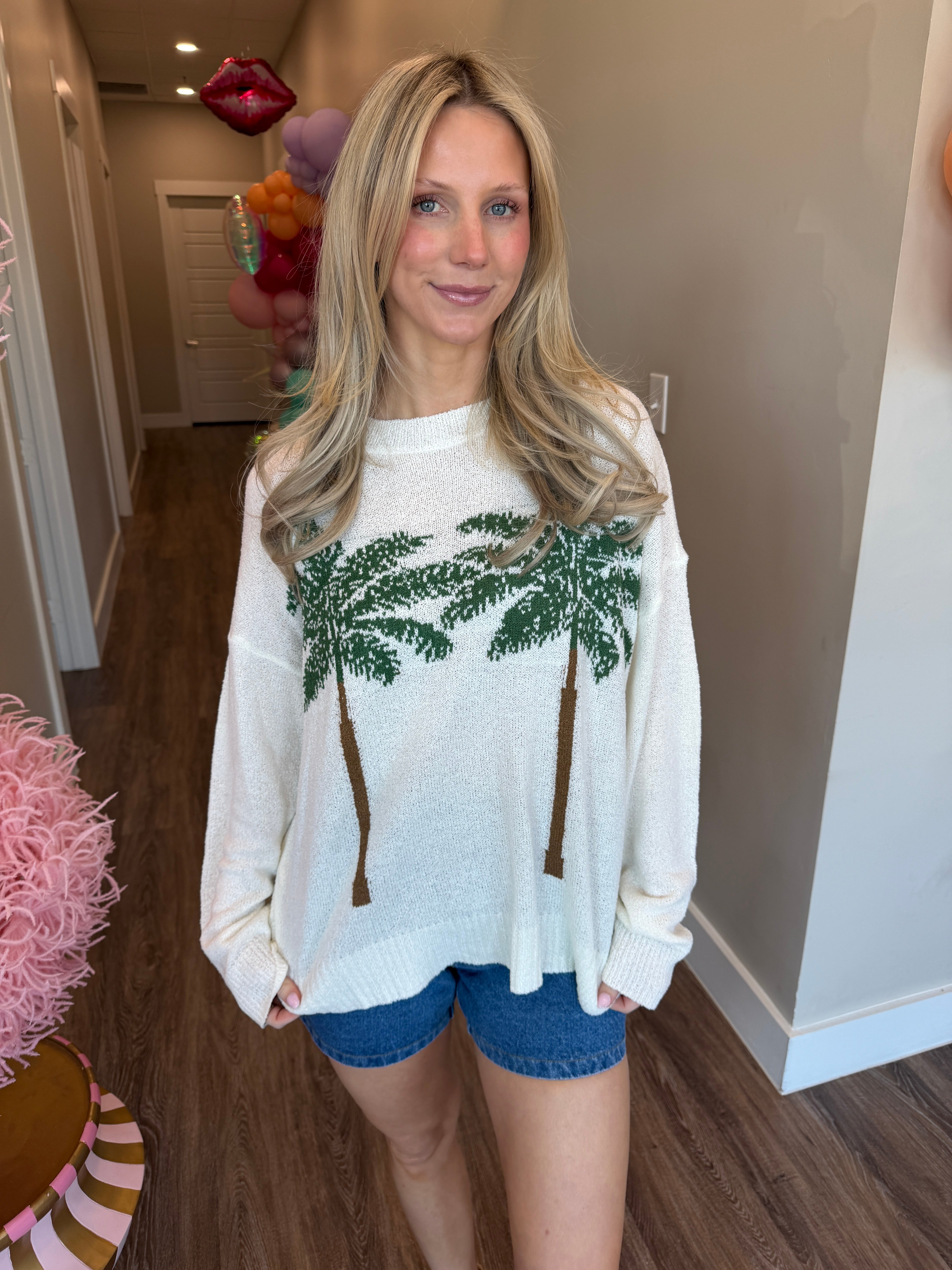 Woodsy Sweater Palm Tree Graphic Knit - Show Me Your Mumu