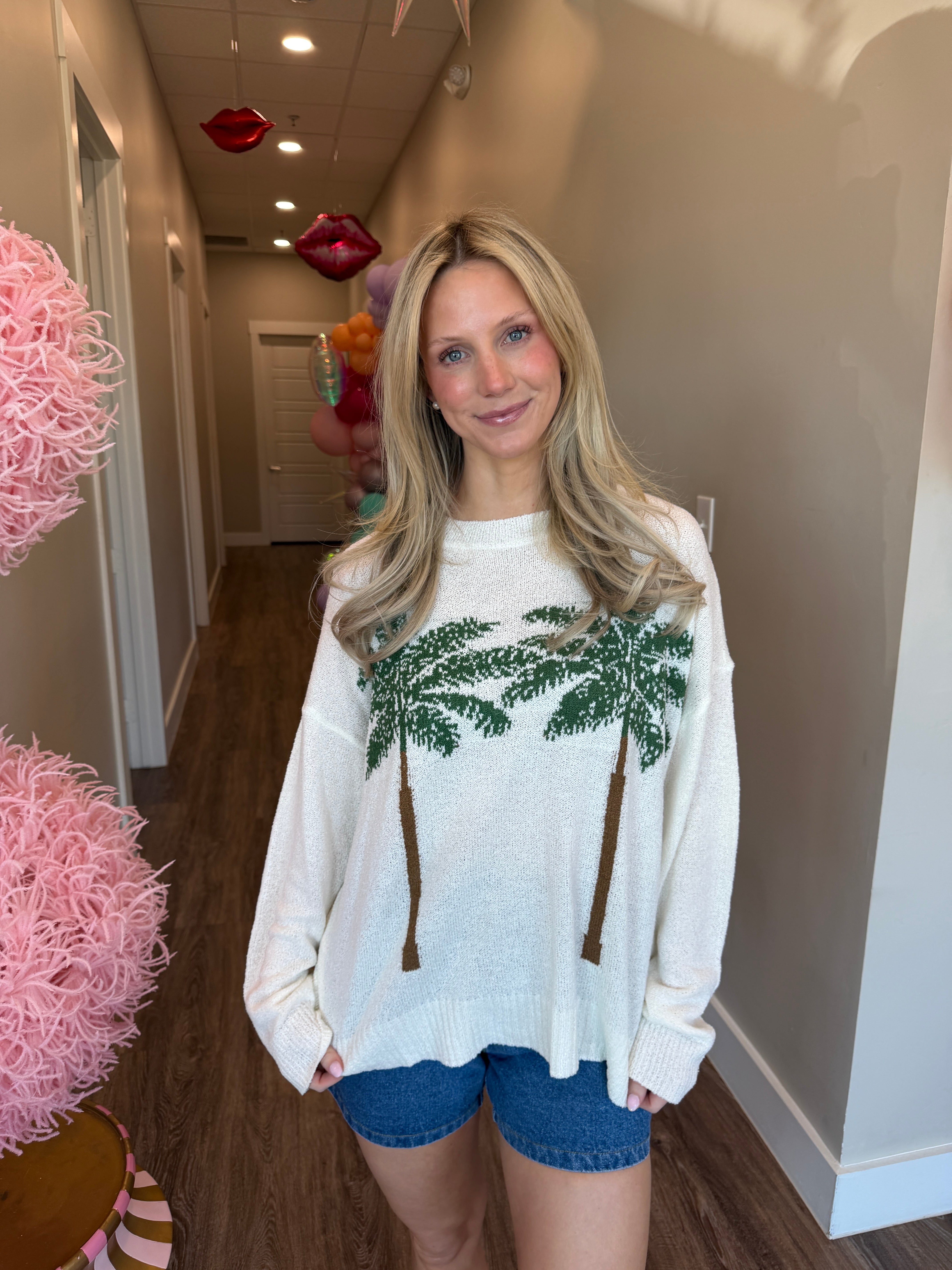 Woodsy Sweater Palm Tree Graphic Knit - Show Me Your Mumu