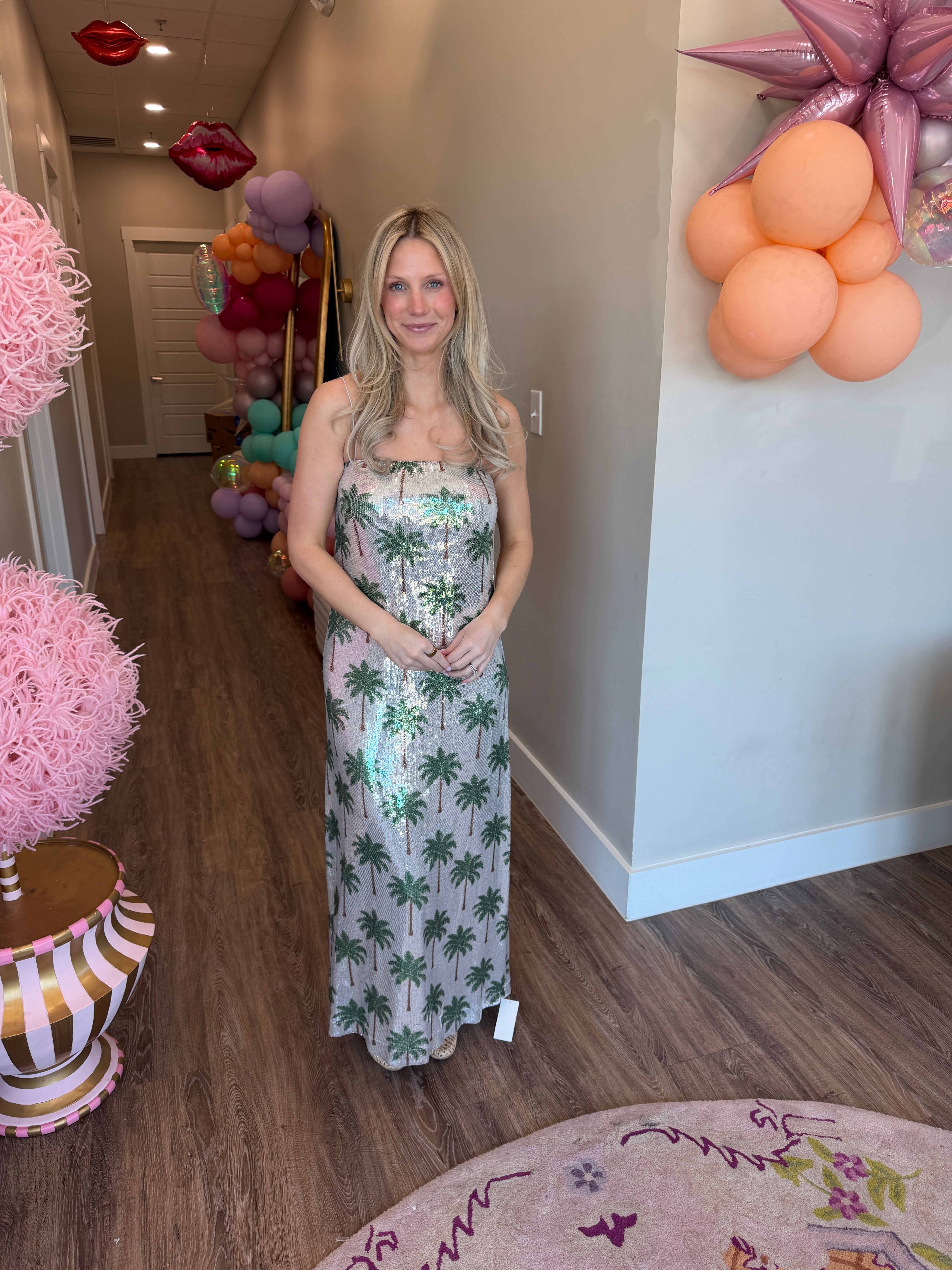 Lizzy Midi Dress Disco Palm Sequins - Show Me Your Mumu