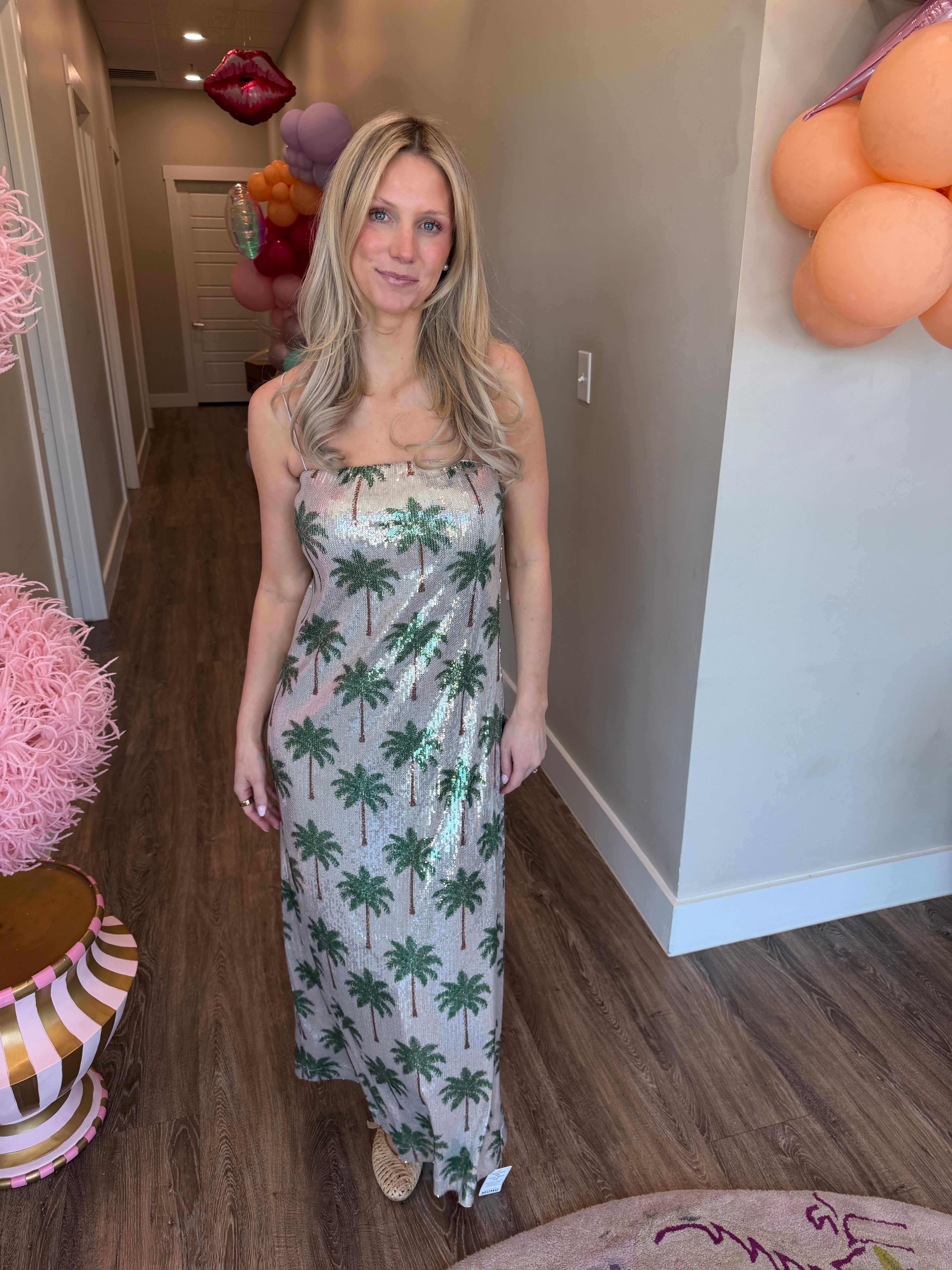 Lizzy Midi Dress Disco Palm Sequins - Show Me Your Mumu