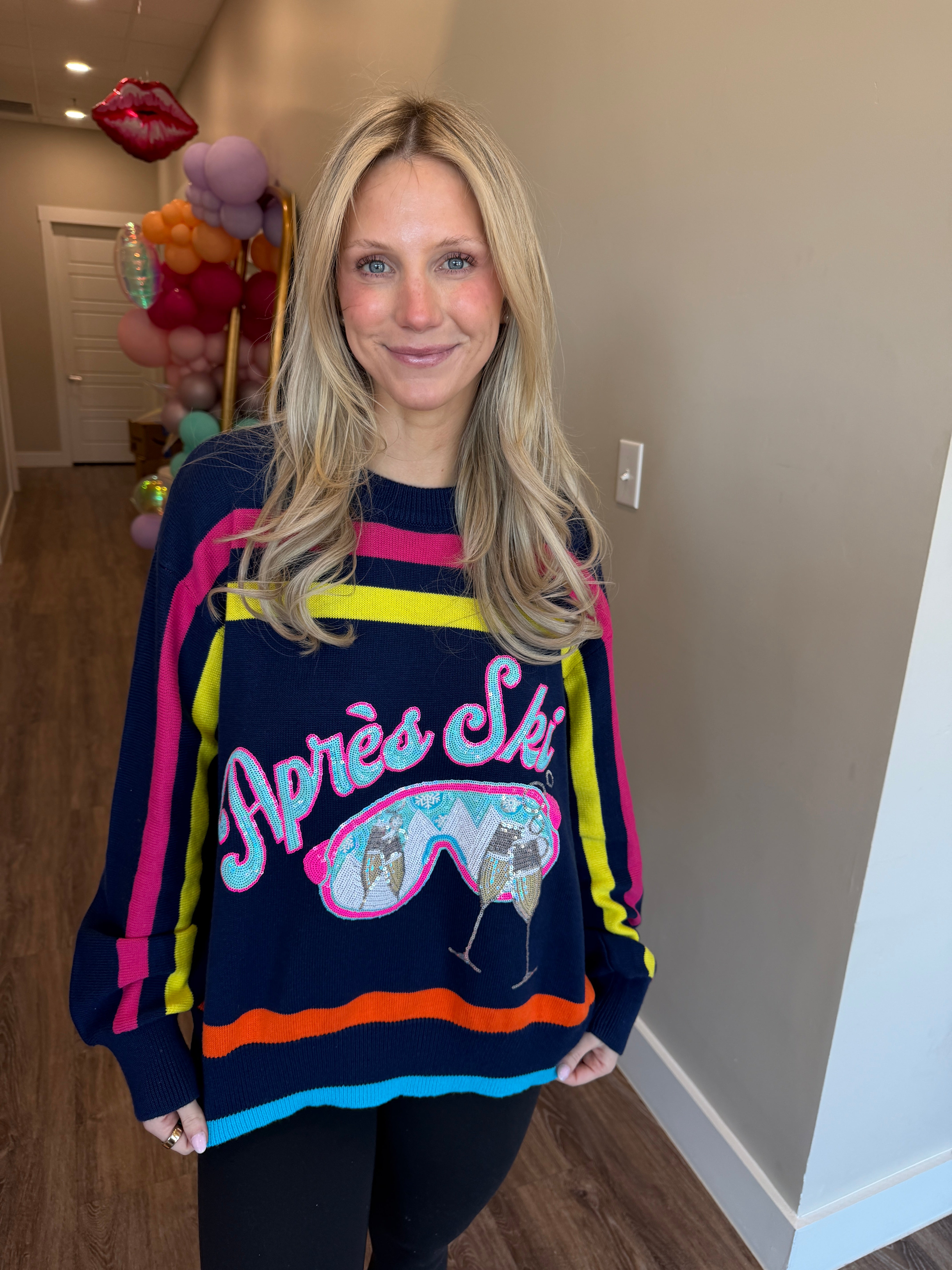 Navy Multi Stripe 'Apres Ski' Goggle Stripe Sweater - Queen Of Sparkles