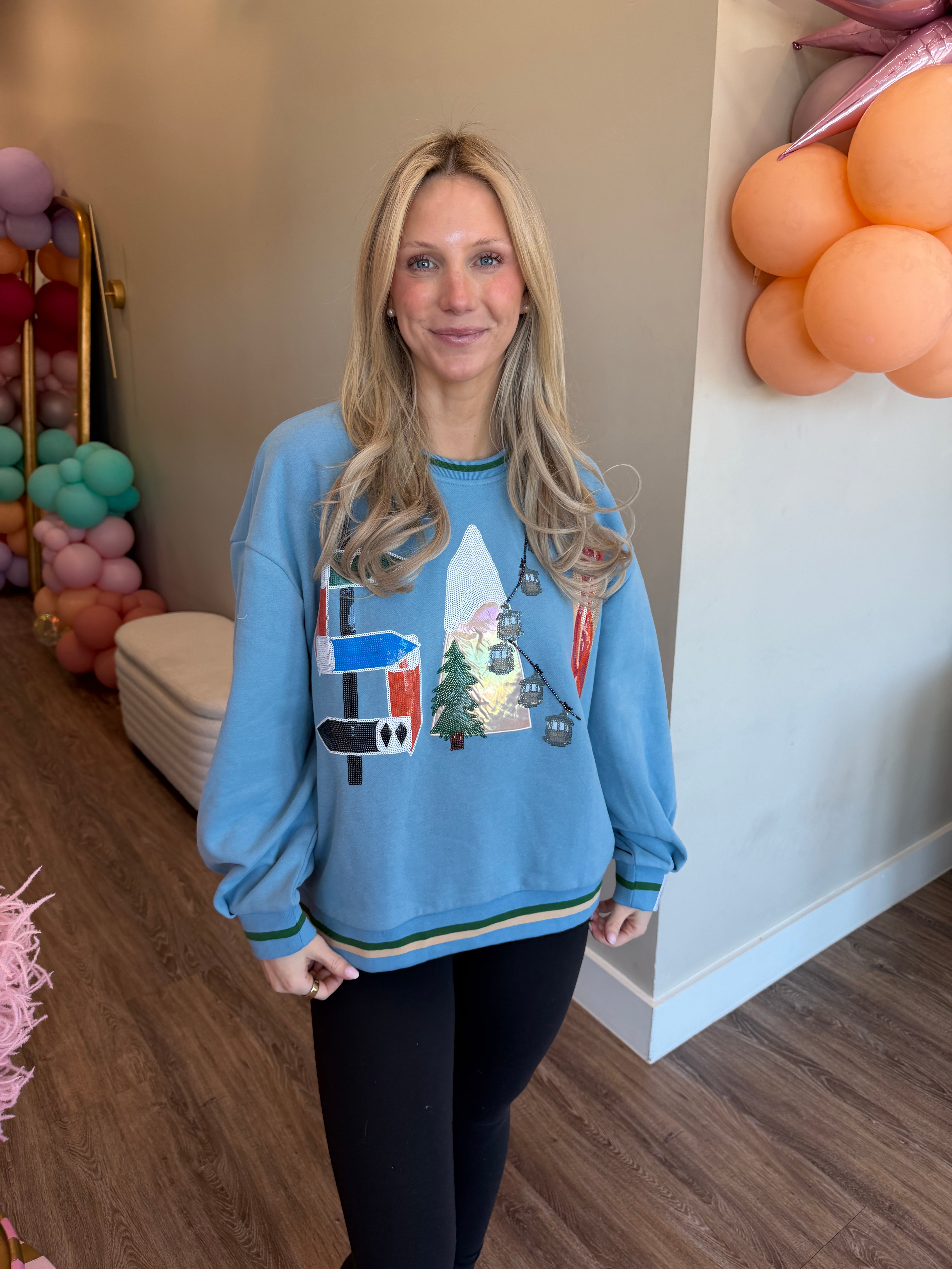 Dusty Blue 'Ski' Icon Letter Sweatshirt - Queen Of Sparkles