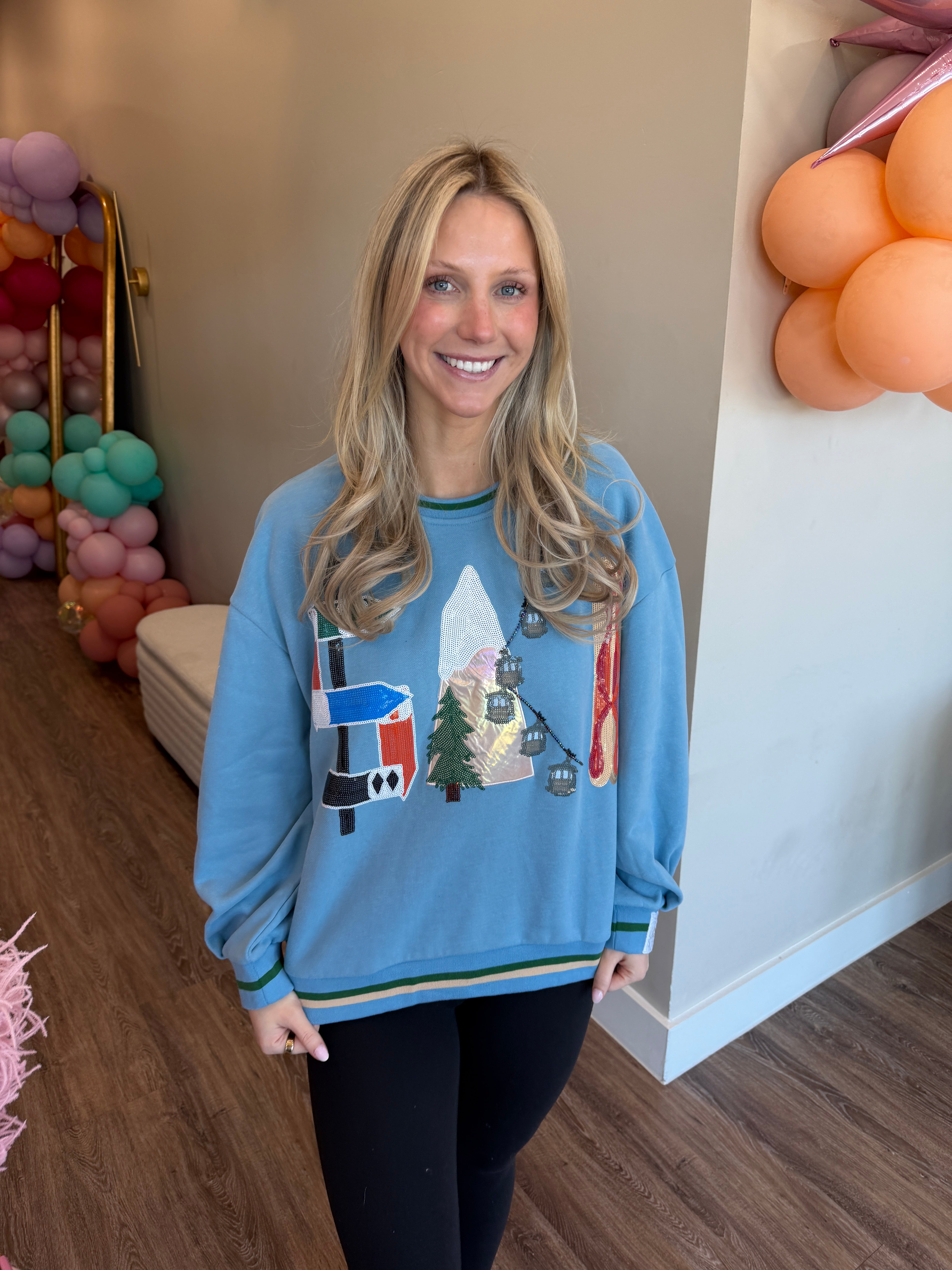 Dusty Blue 'Ski' Icon Letter Sweatshirt - Queen Of Sparkles