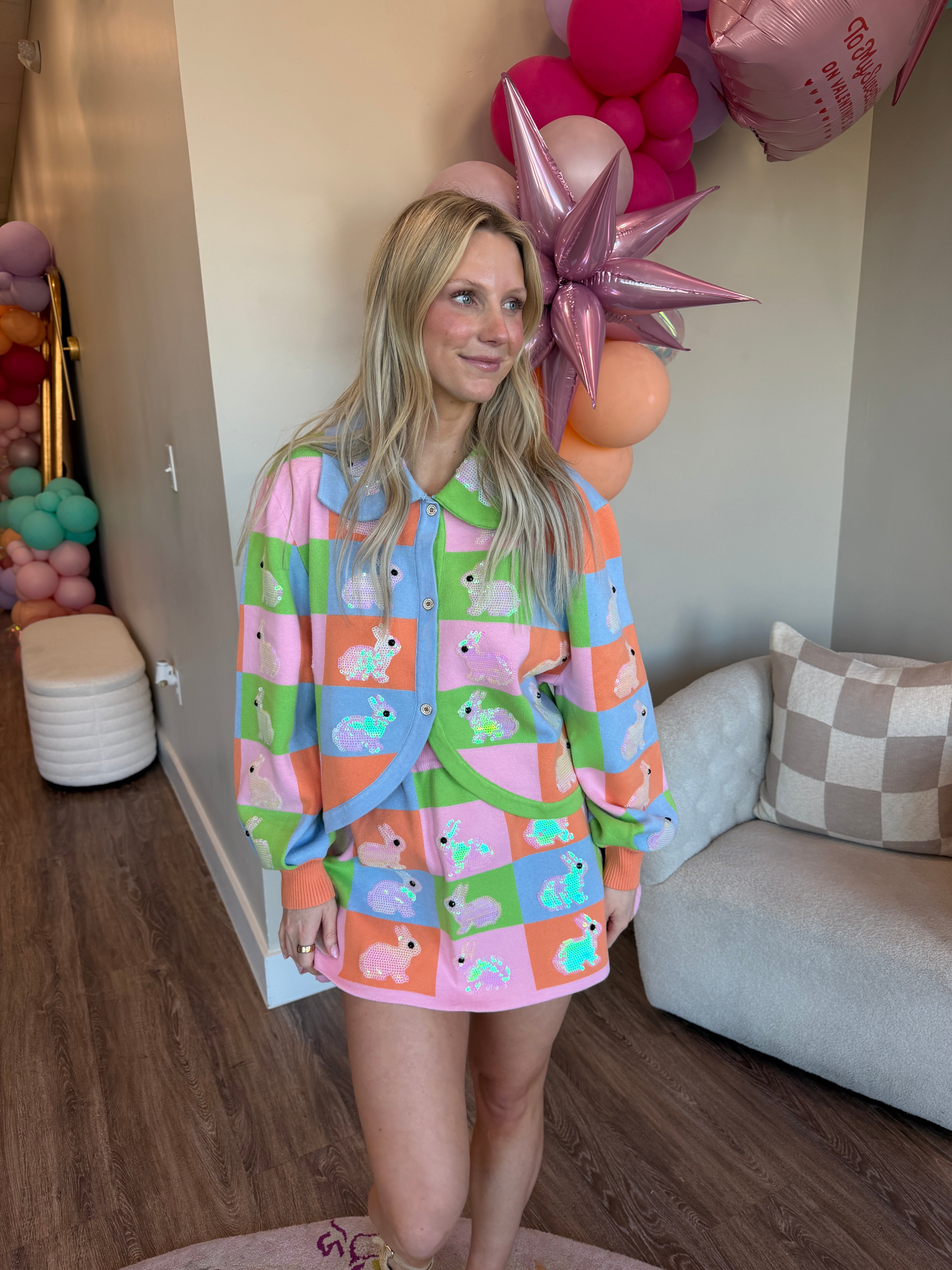 Pastel Colorblock Easter Bunny Knit Skirt- QOS