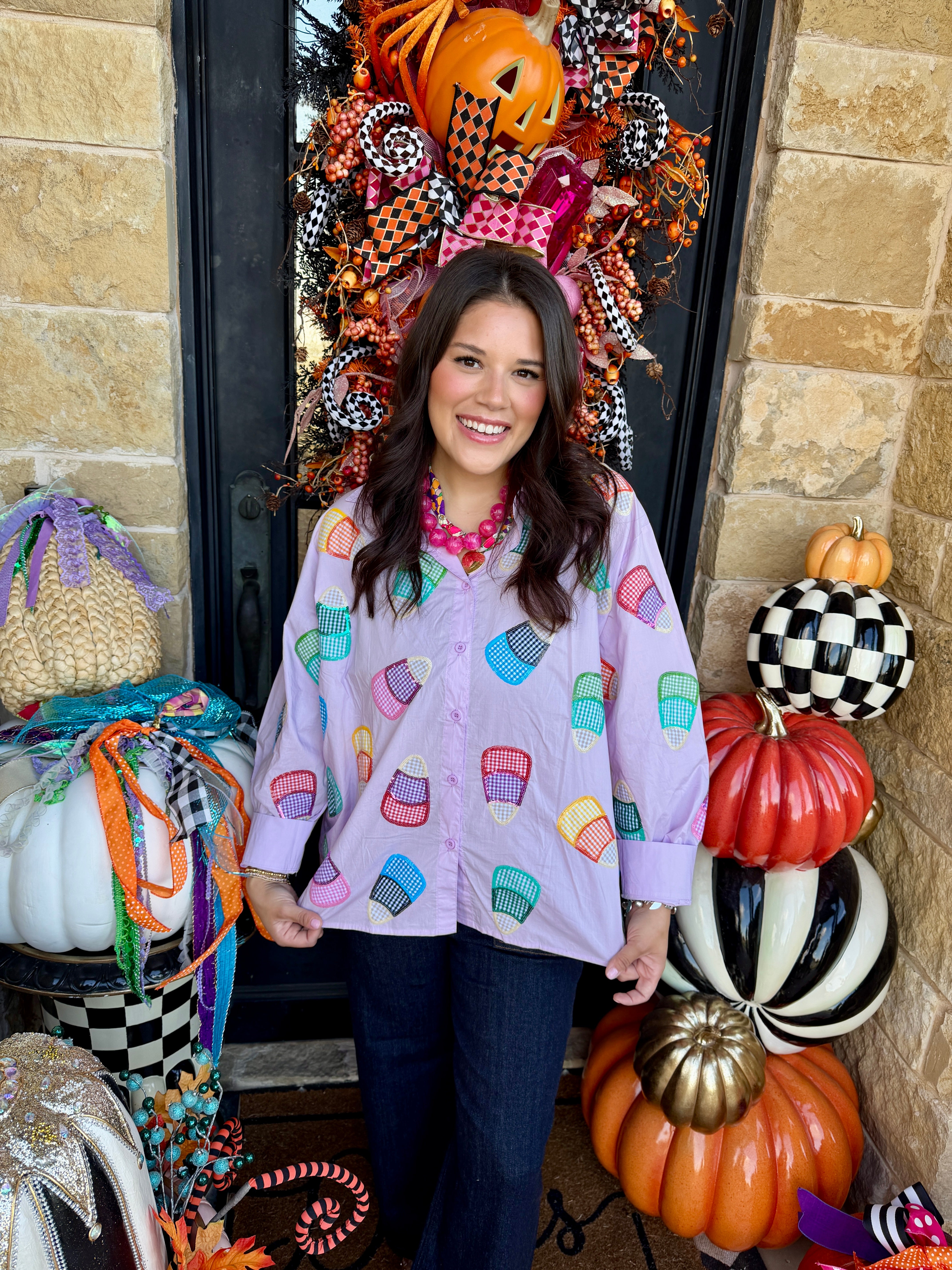 Lavender Multi Gingham Cotton Candy Top- QOS