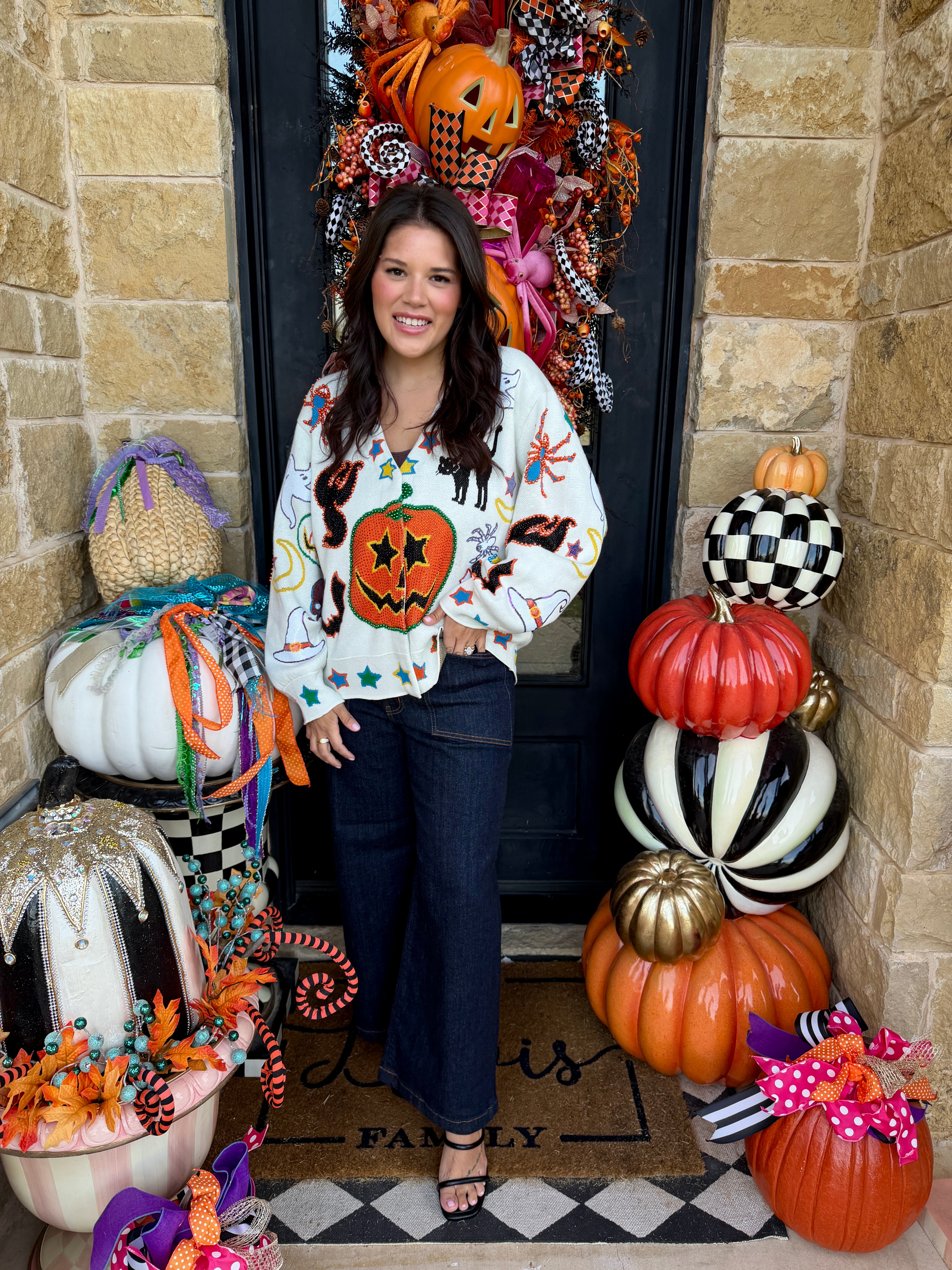 Ivory Halloween Icon Button Up Cardigan- QOS