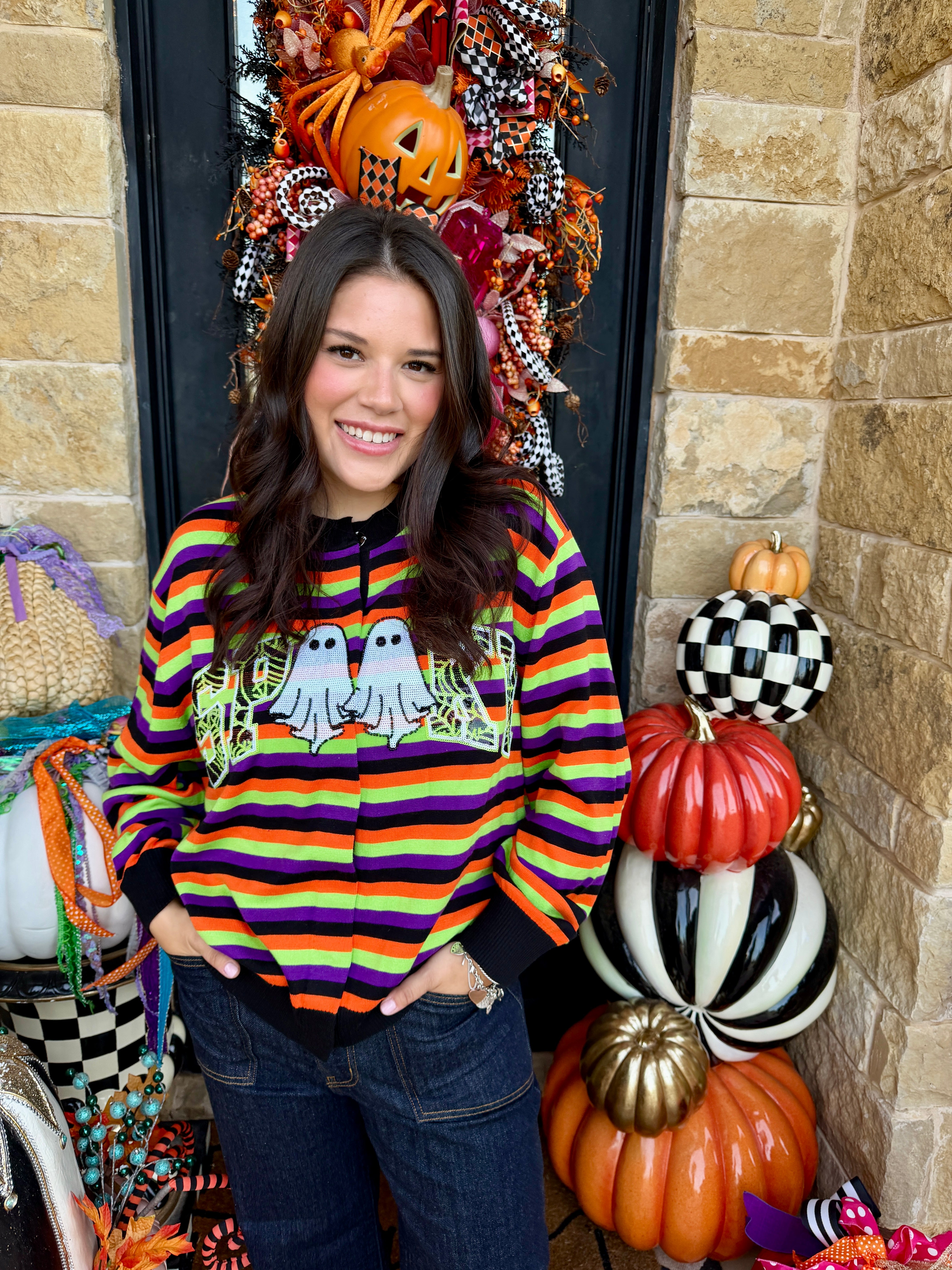 Striped 'Spooky' Icon Button Up - Queen of Sparkles