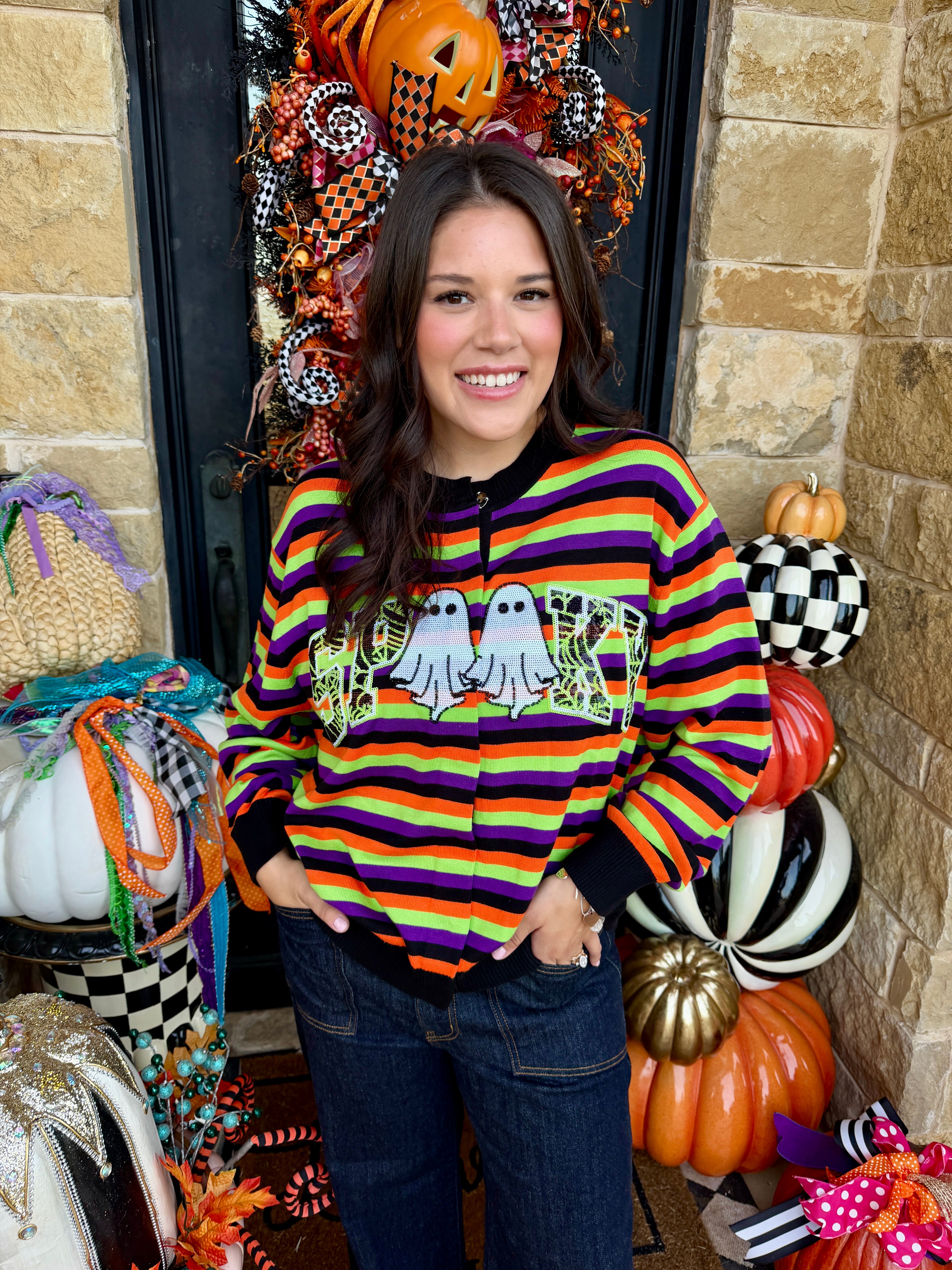 Striped 'Spooky' Icon Button Up - Queen of Sparkles