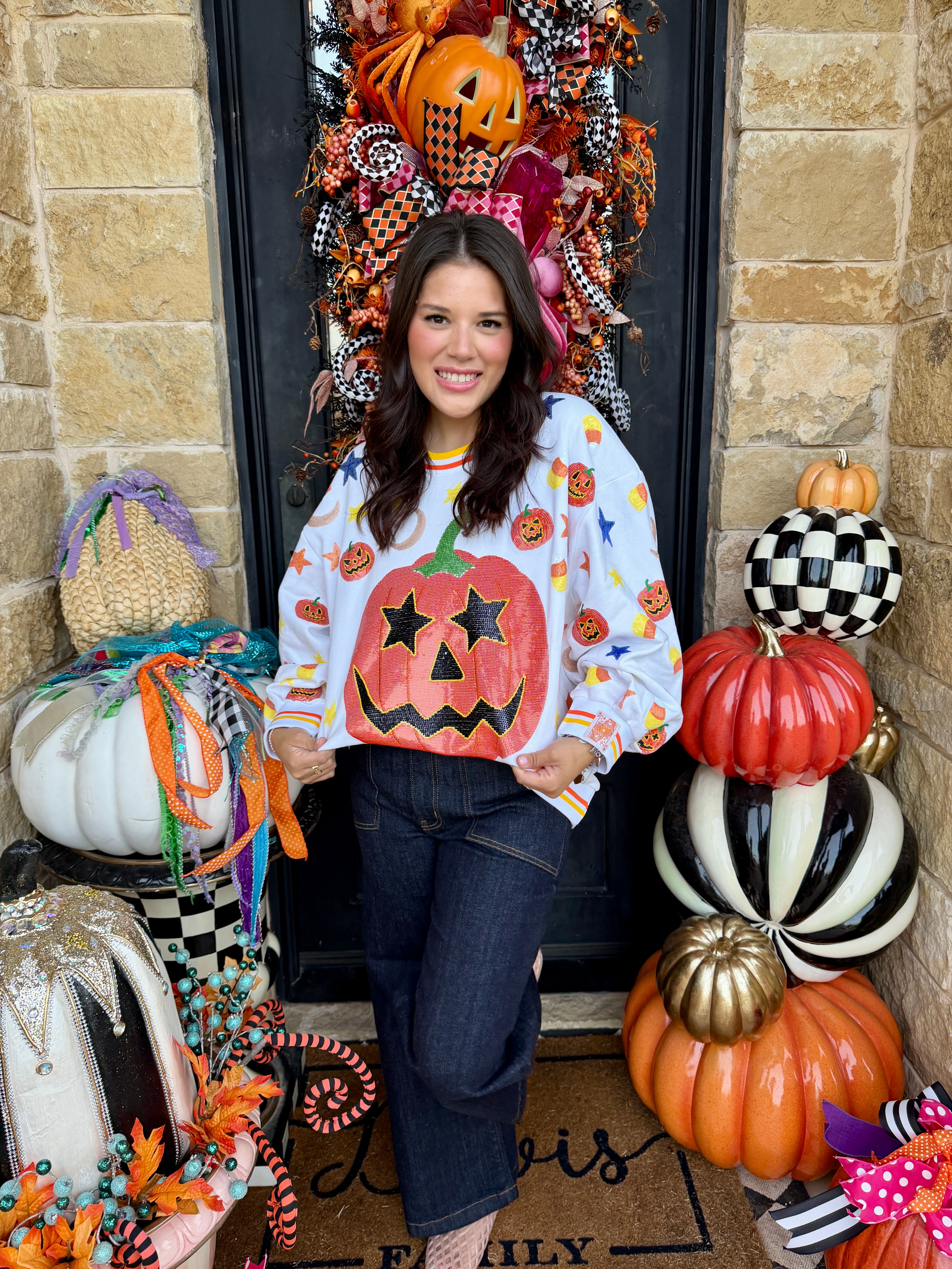 White Pumpkin Icon Sweatshirt- Queen of Sparkles