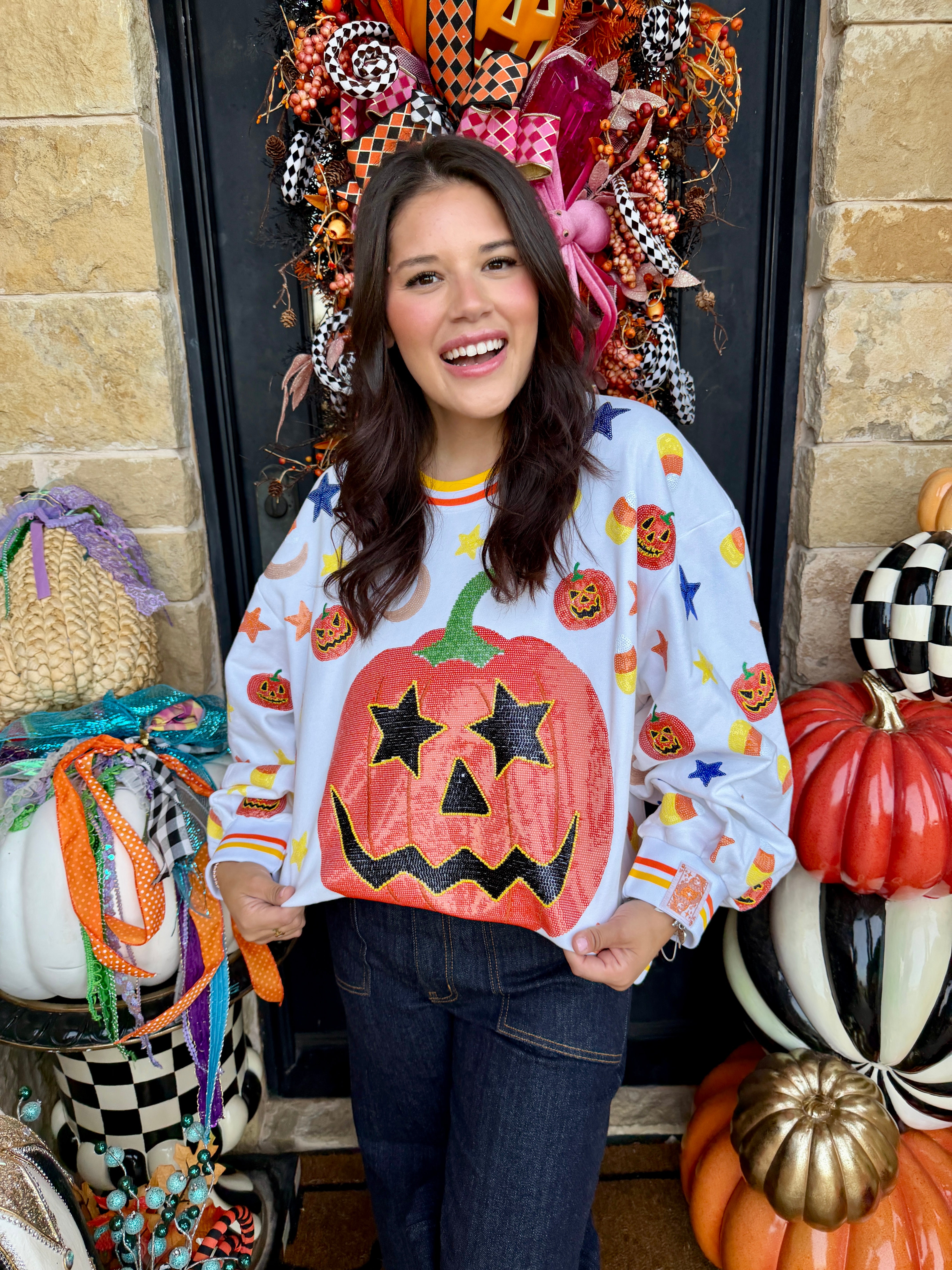 White Pumpkin Icon Sweatshirt- Queen of Sparkles