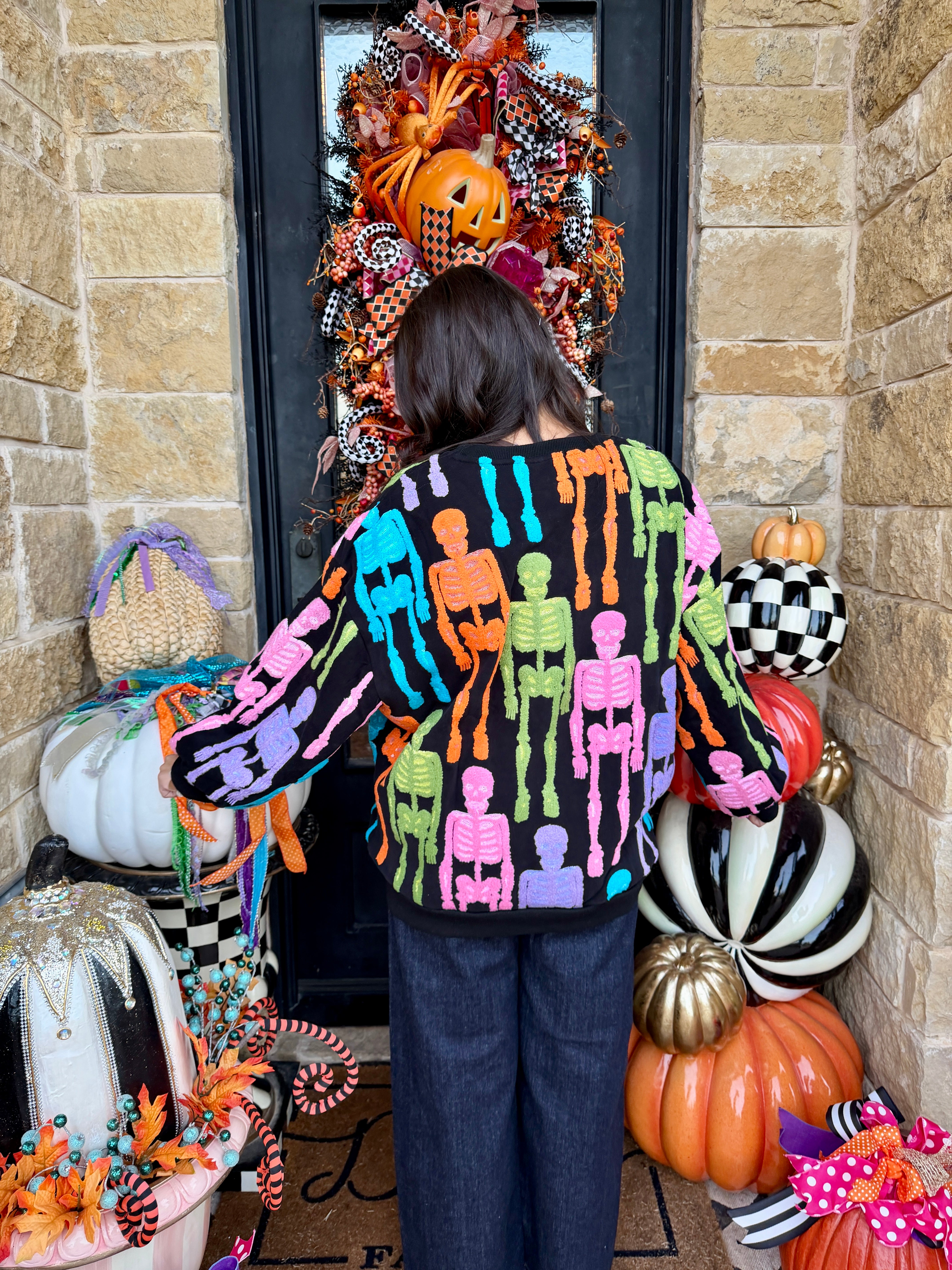 Black Multi fuzzy Skeleton Sweatshirt - QOS