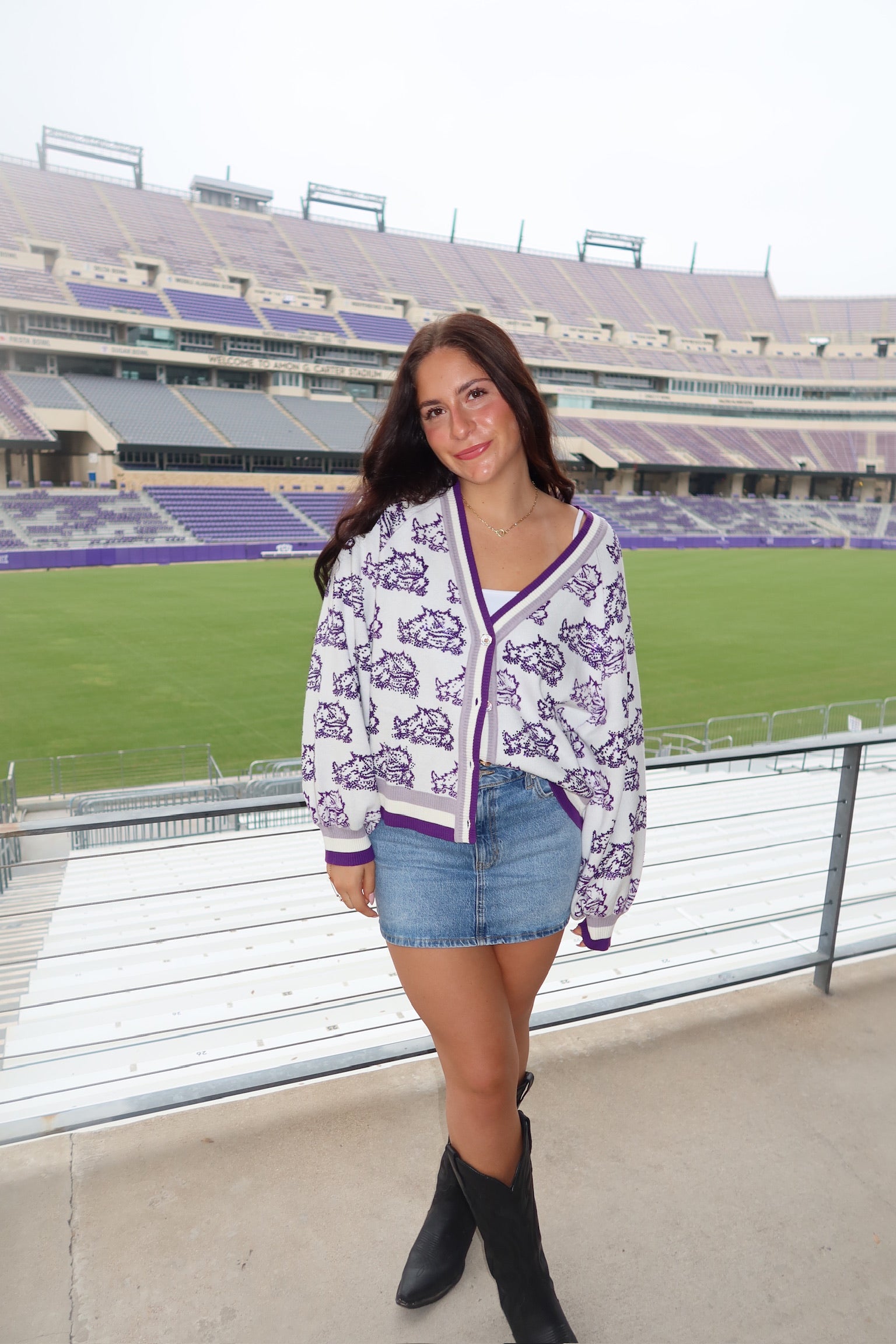 Licensed TCU Knit In Mascot Rhinestone Cardigan - Queen Of Sparkles
