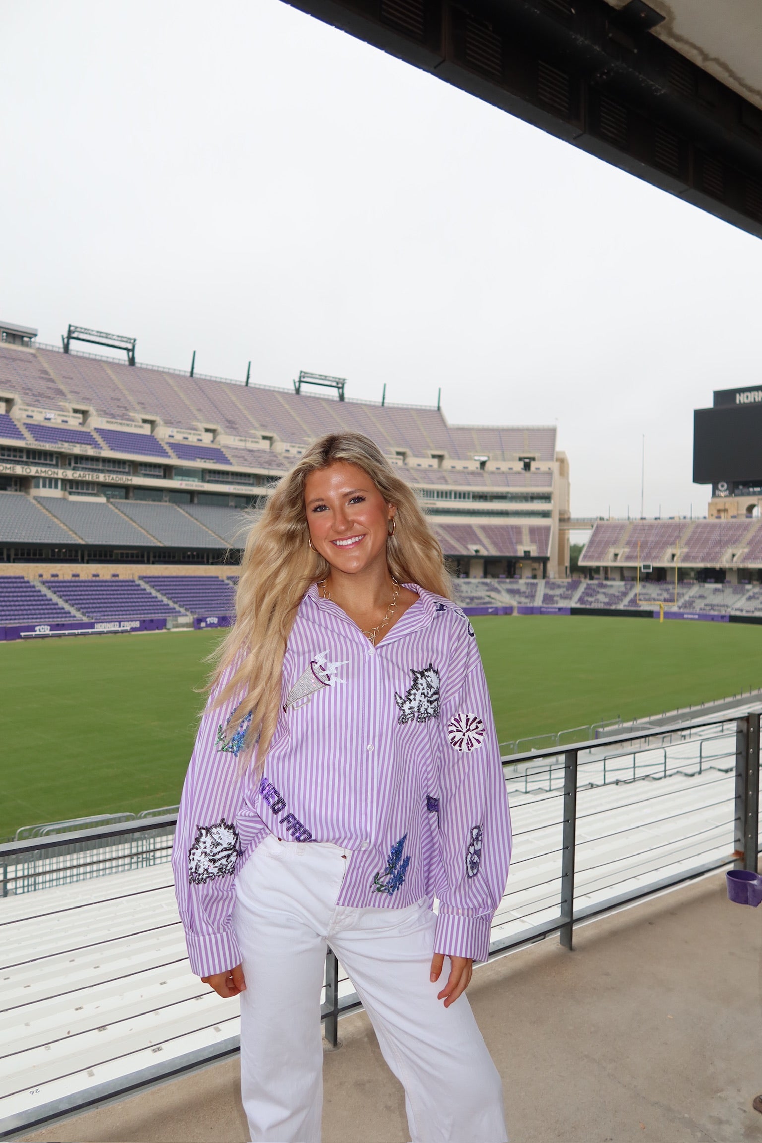 Licensed TCU Mini Icon Striped Button Down - Queen Of Sparkles