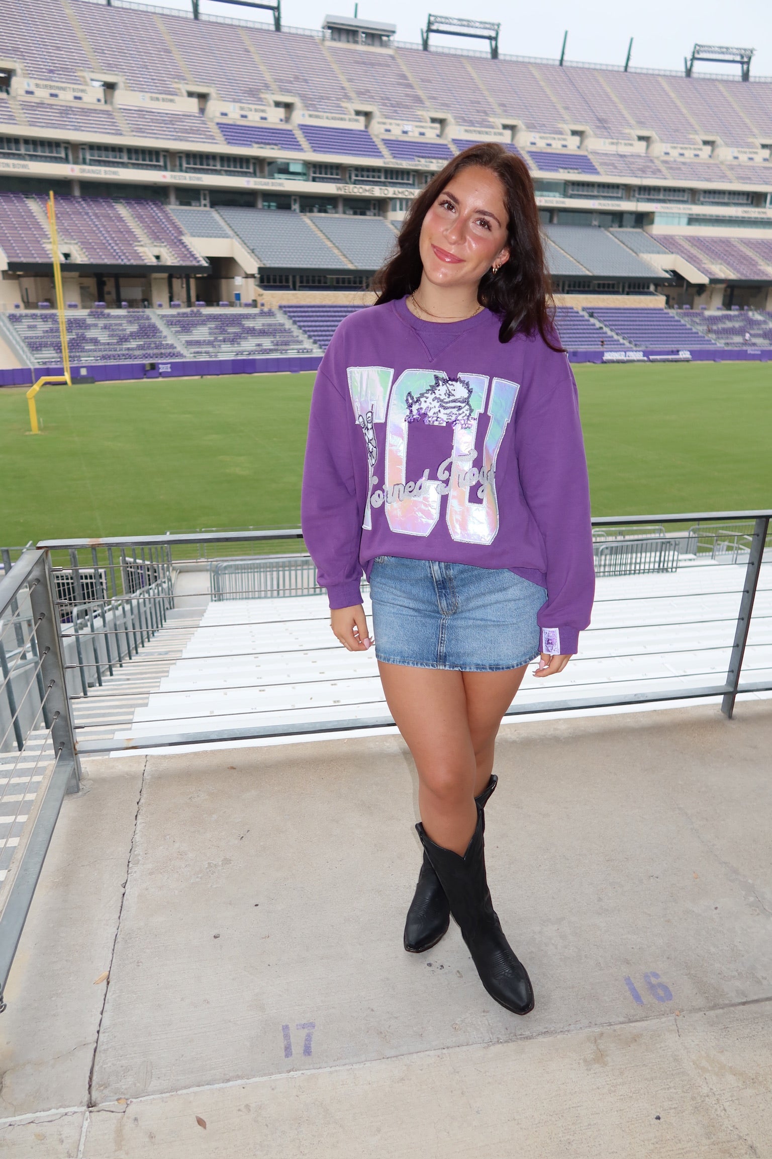 Licensed TCU Metallic Word With Icons Sweatshirt - Queen Of Sparkles