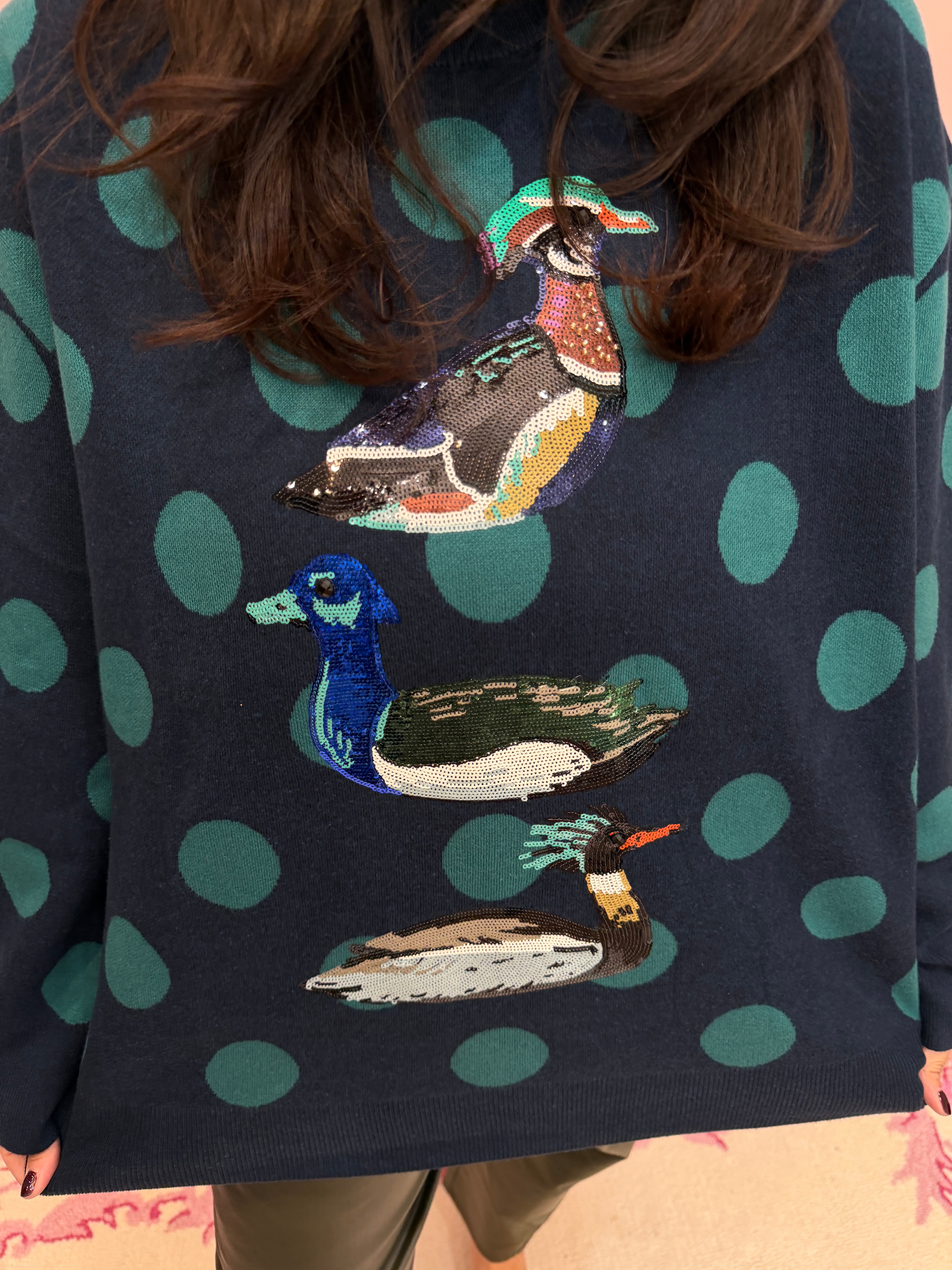 Navy Polkadot Duck Sweater- Queen of Sparkles