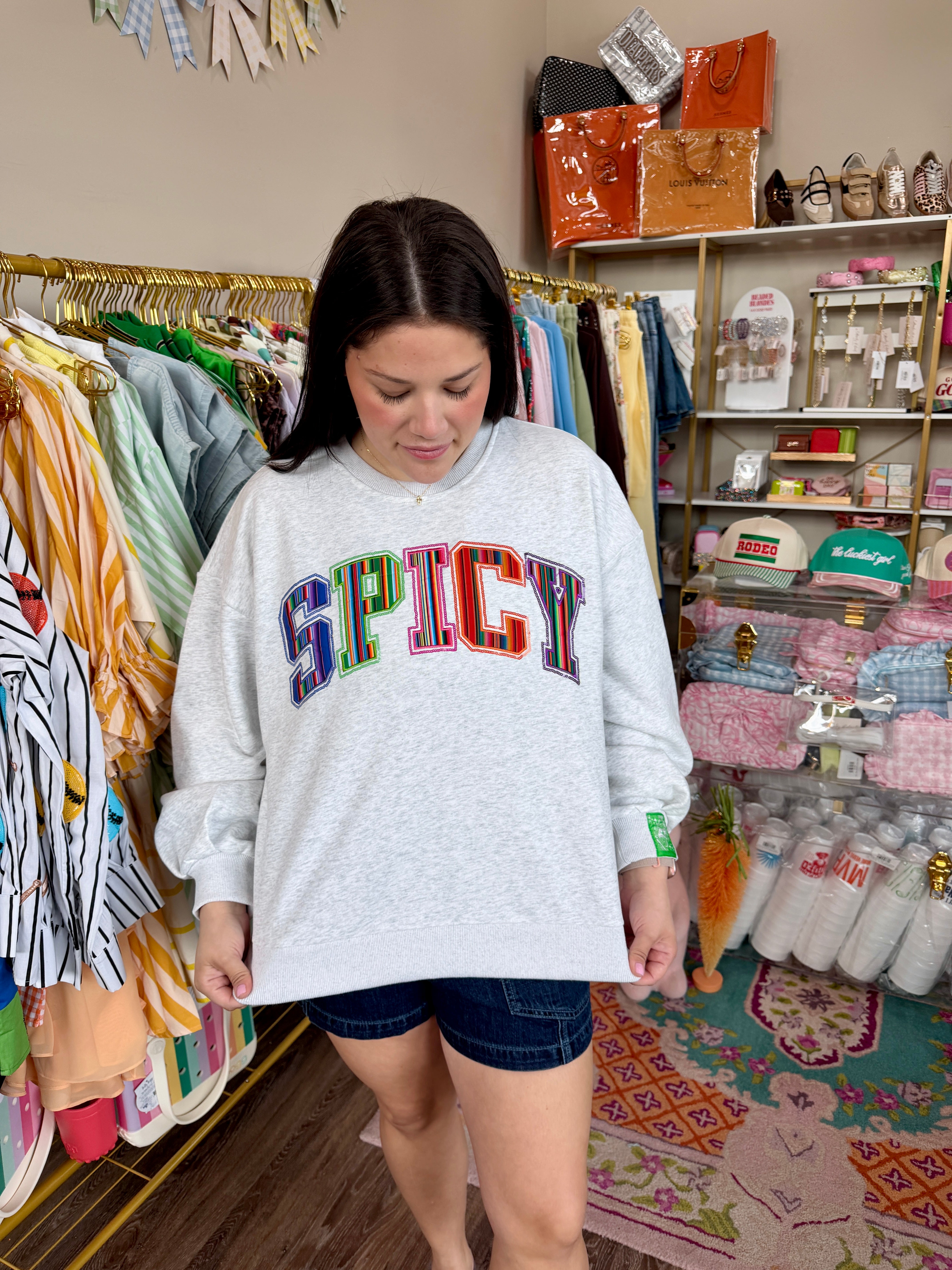 Grey Multi Striped 'Spicy' Sweatshirt - Queen Of Sparkles