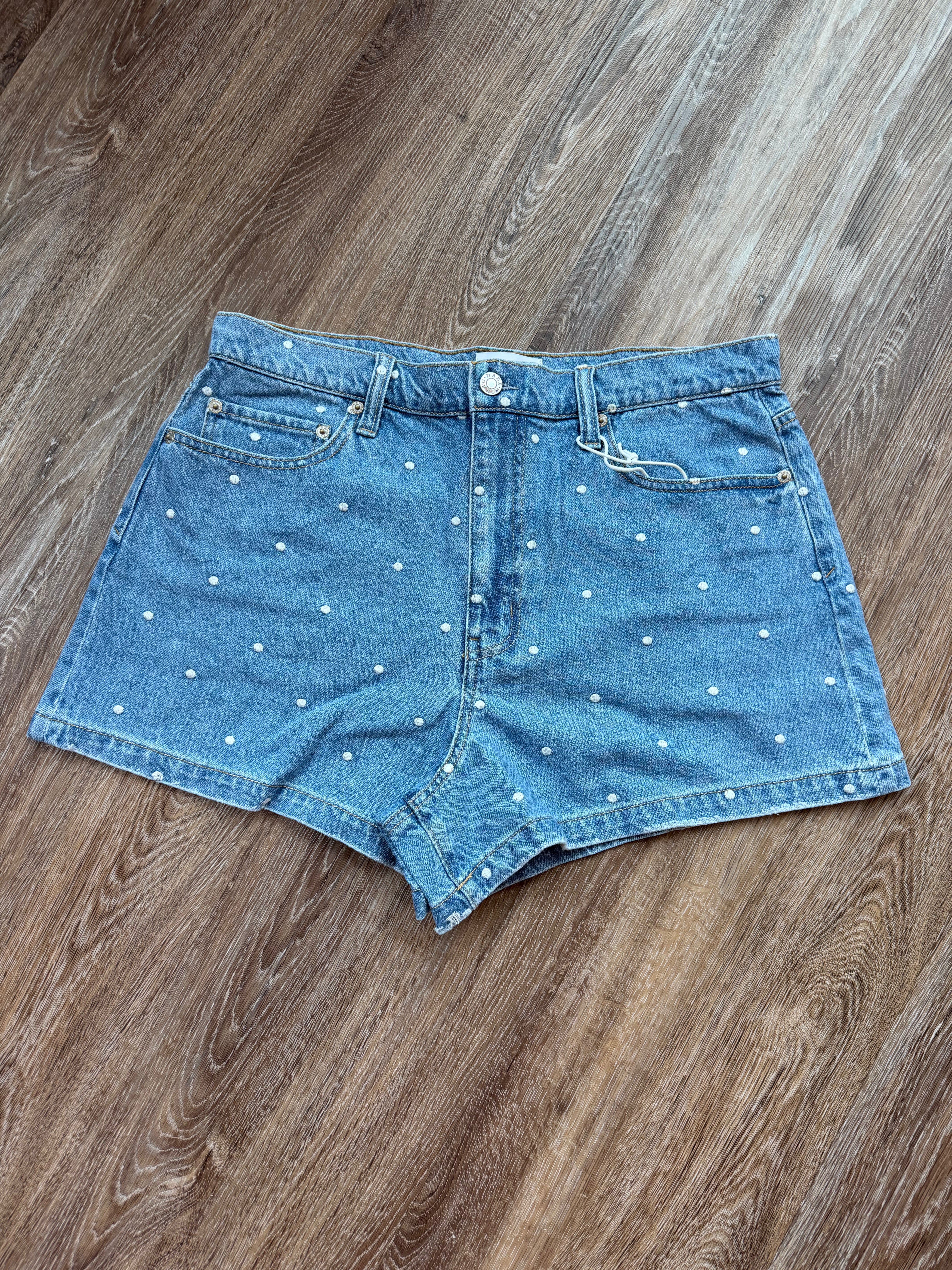 Knockout High Rise Polka Dot Denim Short